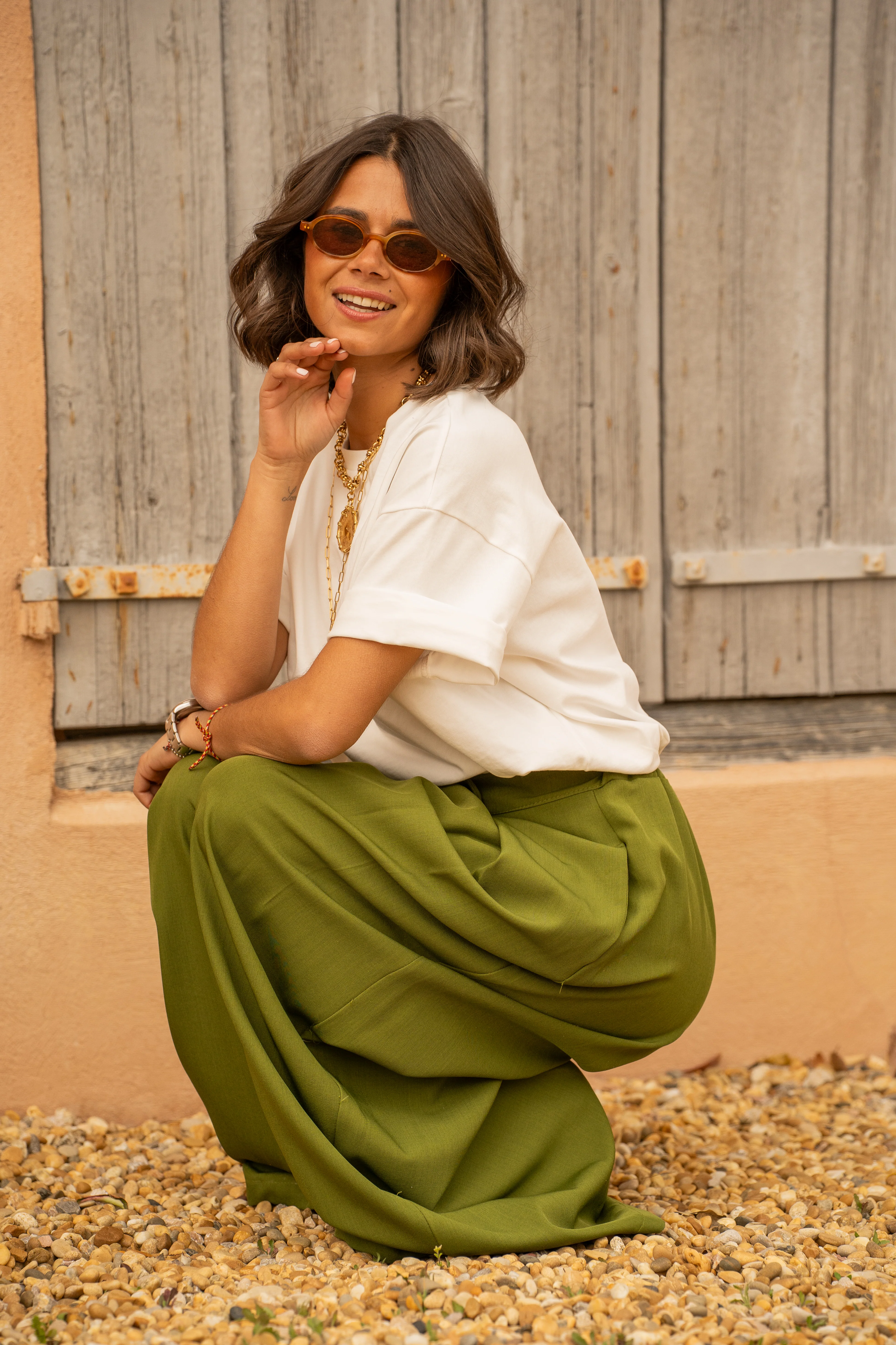 Pantalon fluide large vert olive - Image 3