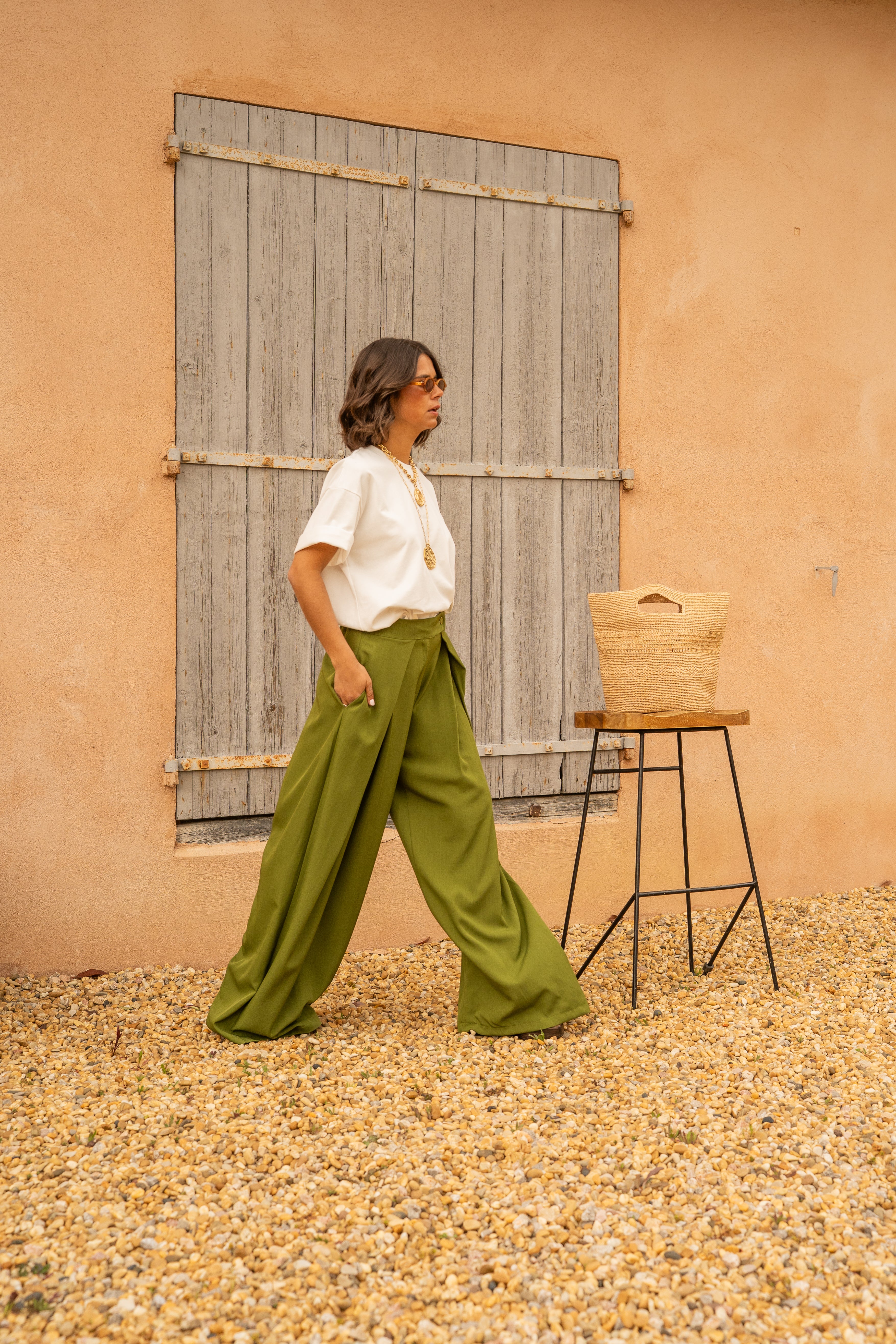 Pantalon fluide large vert olive - Image 4