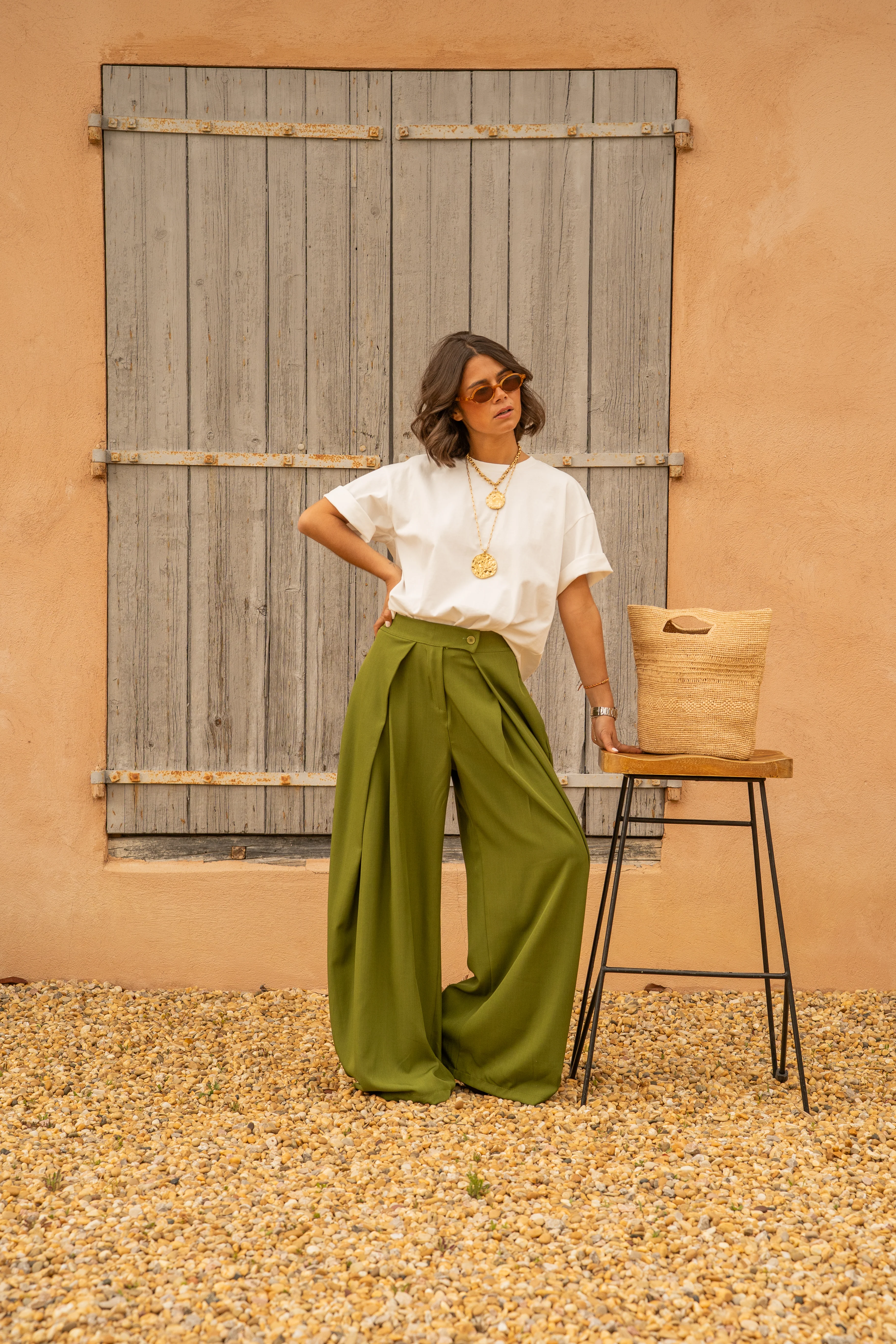 Pantalon fluide large vert olive - Image 5