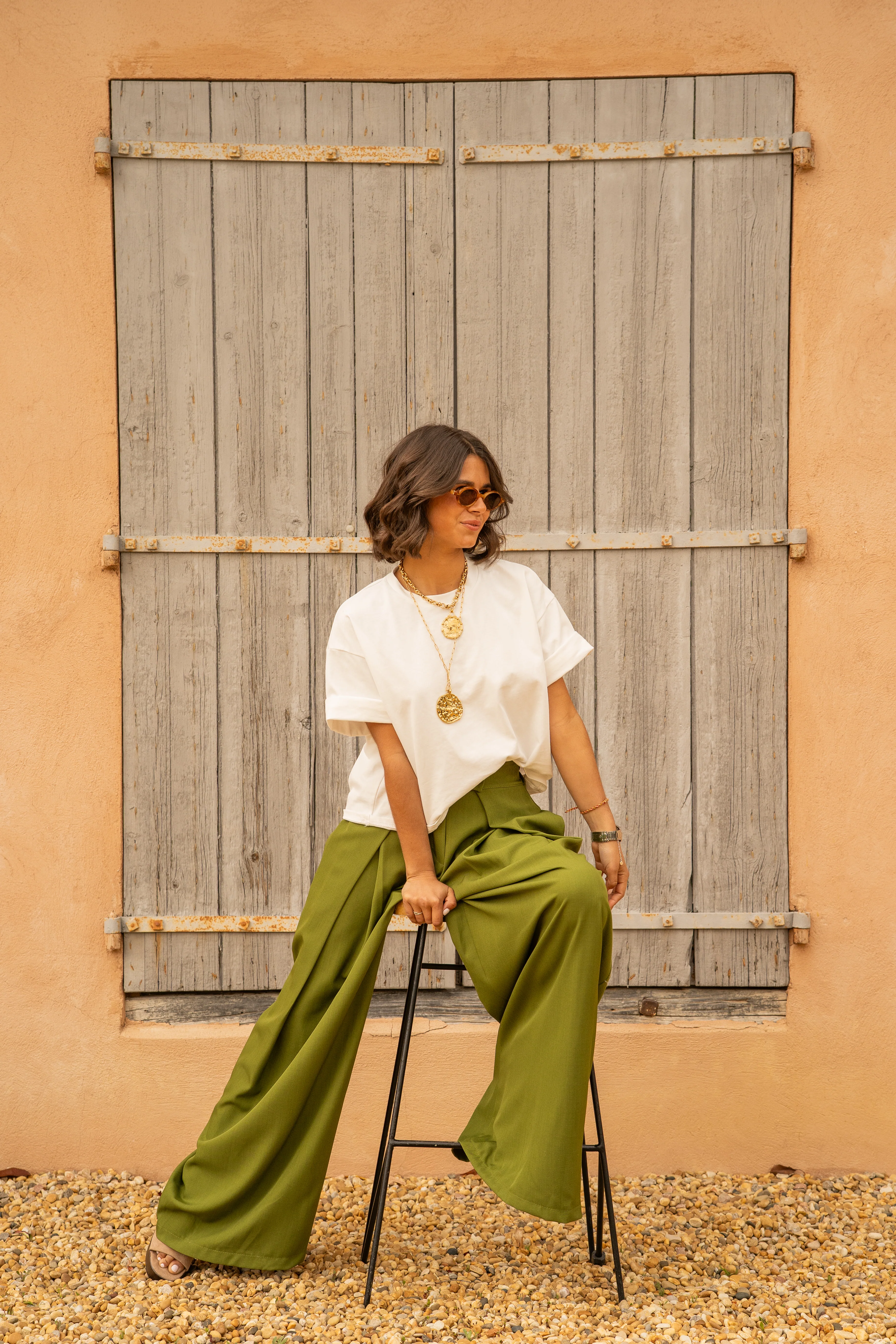 Pantalon fluide large vert olive - Image 8