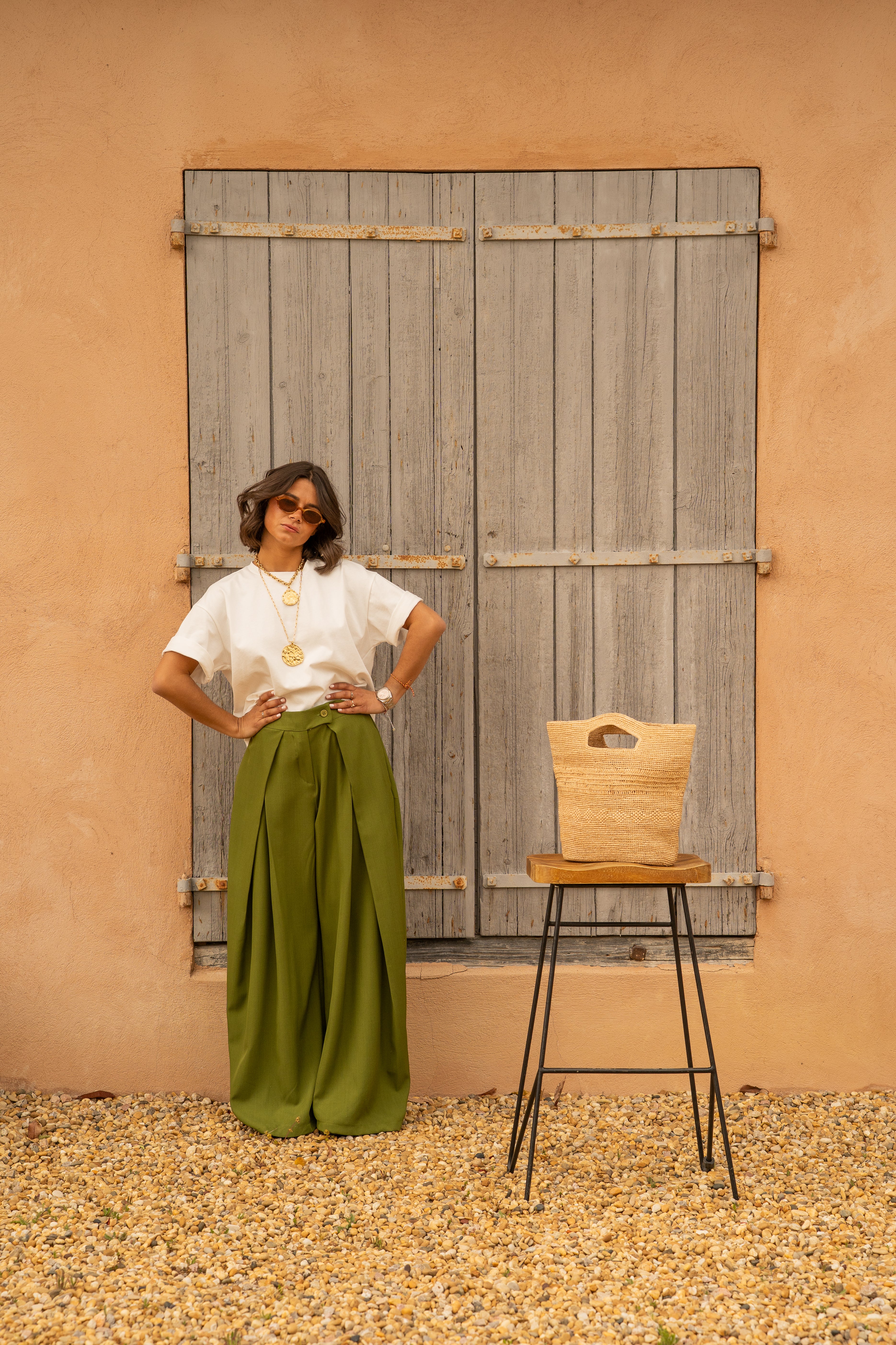 Pantalon fluide large vert olive - Image 9