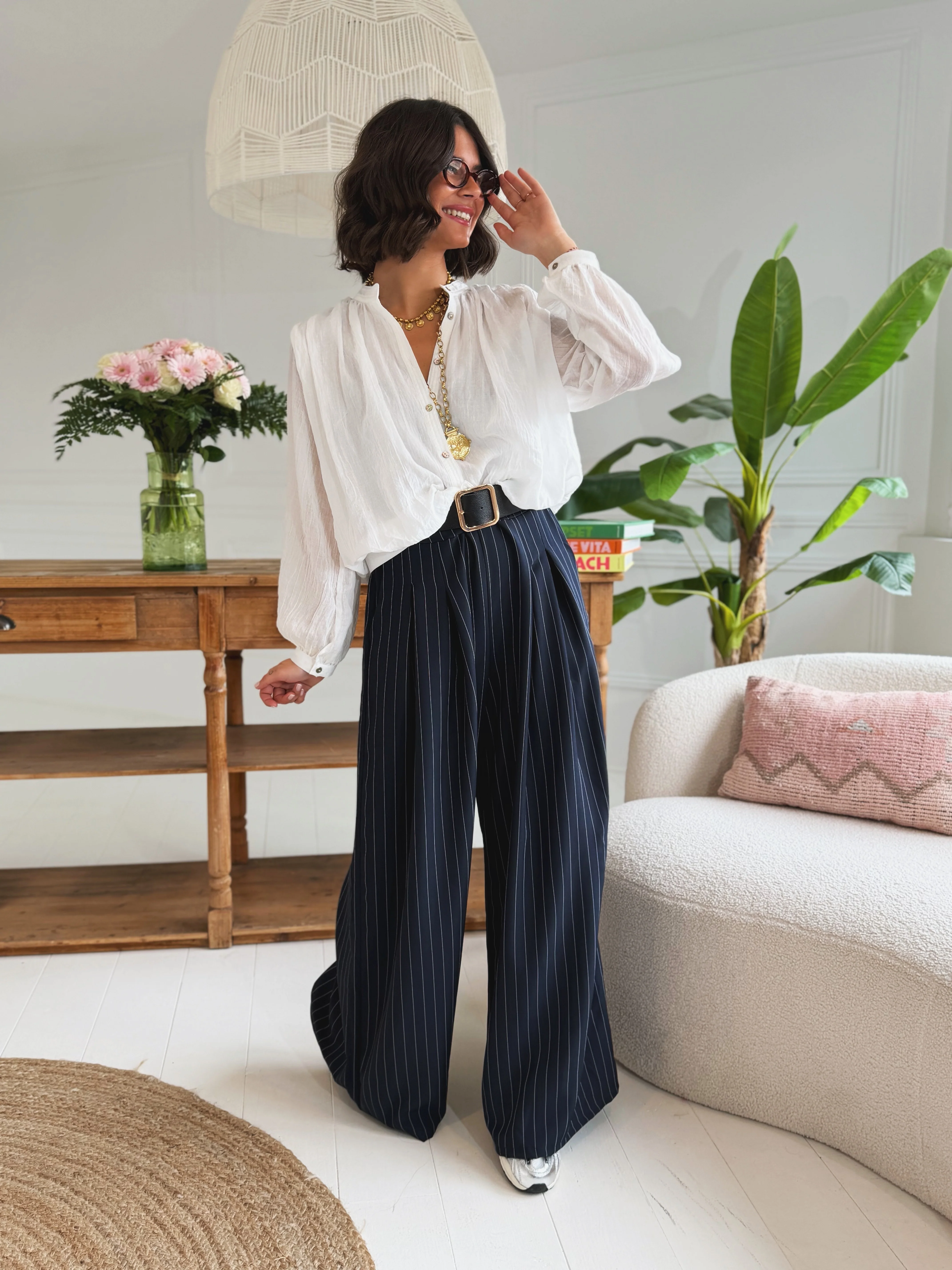 Pantalon JOSEPH marine rayé