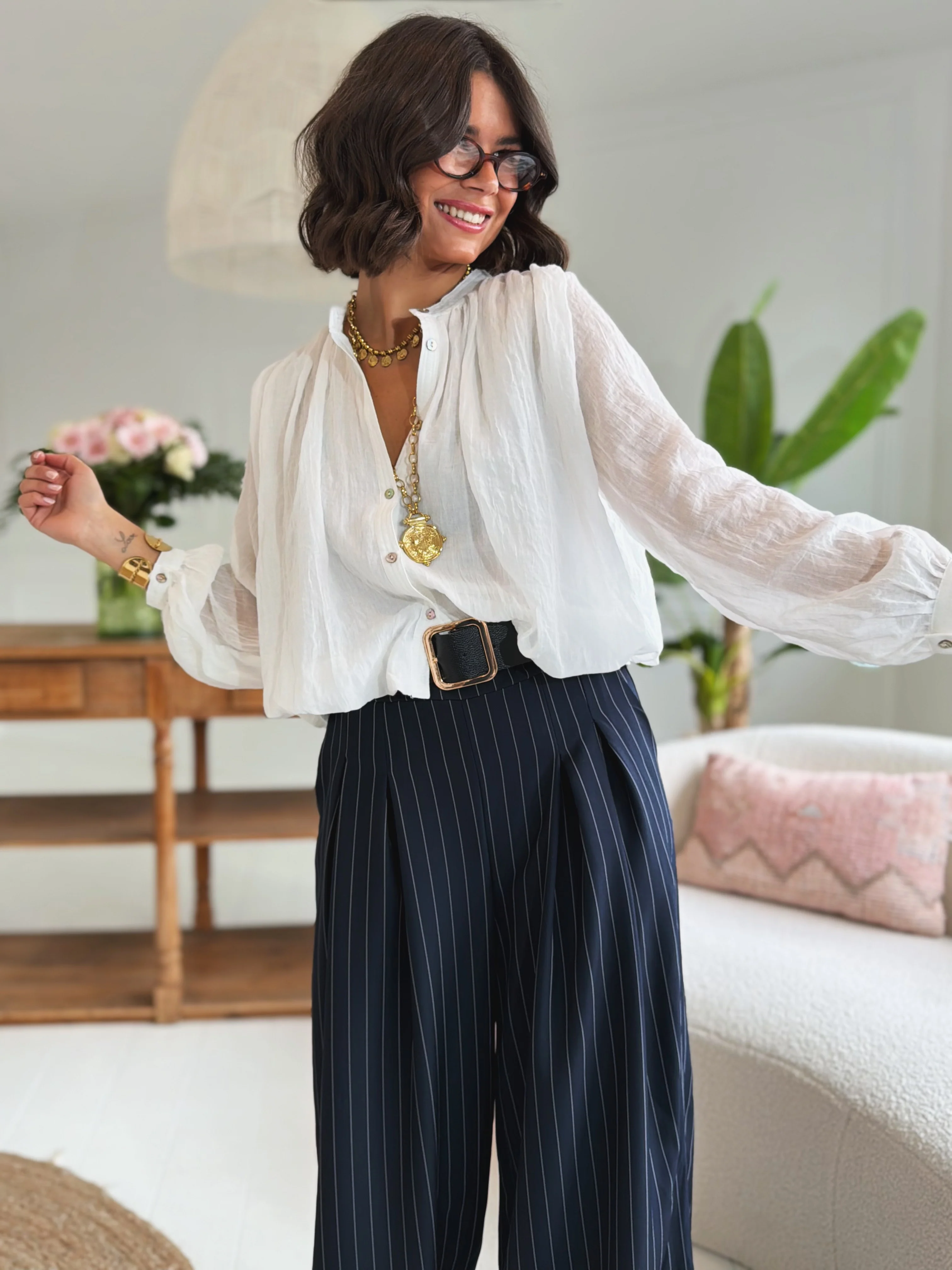 Pantalon JOSEPH marine rayé - Image 2