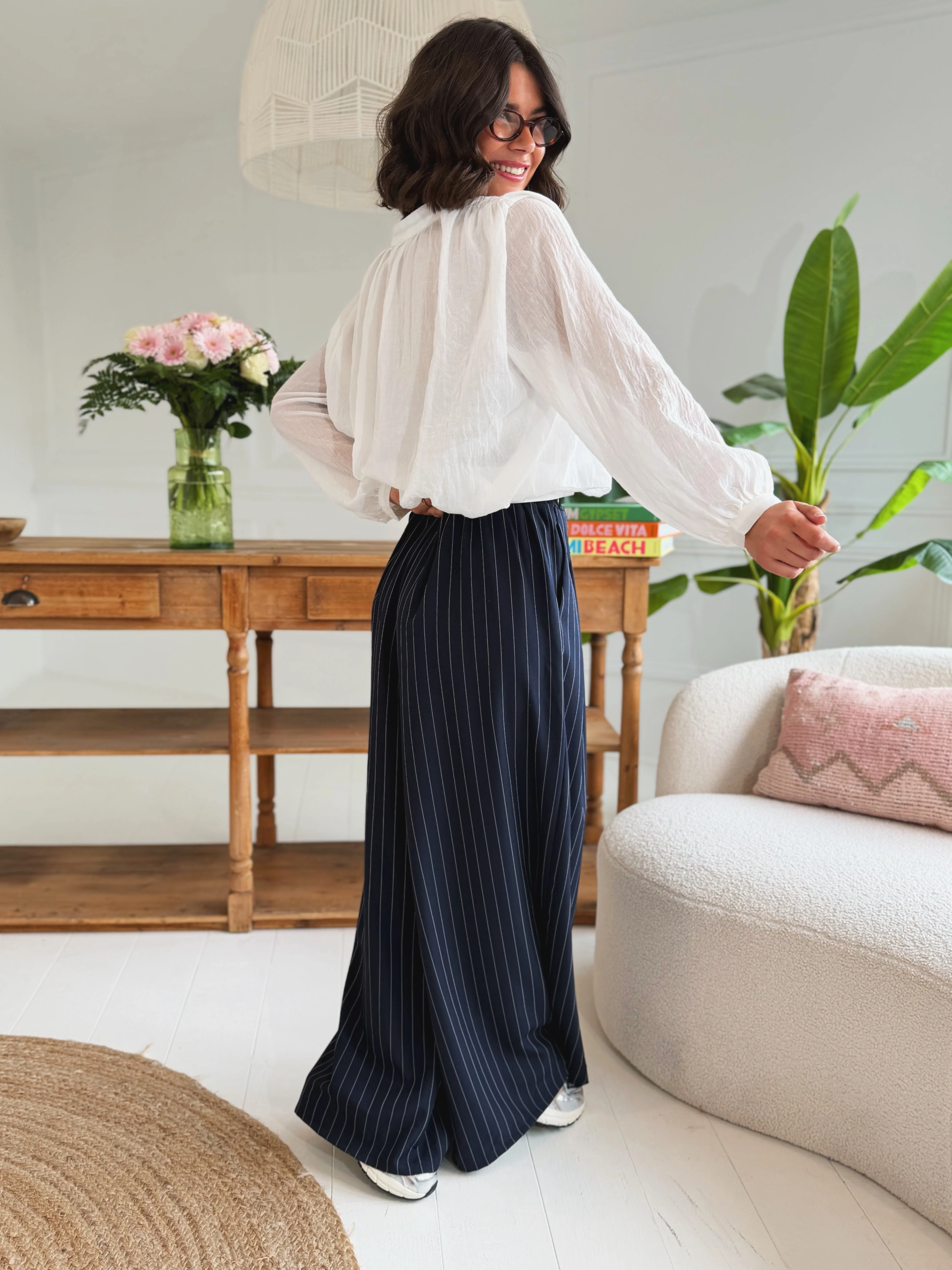 Pantalon JOSEPH marine rayé - Image 3