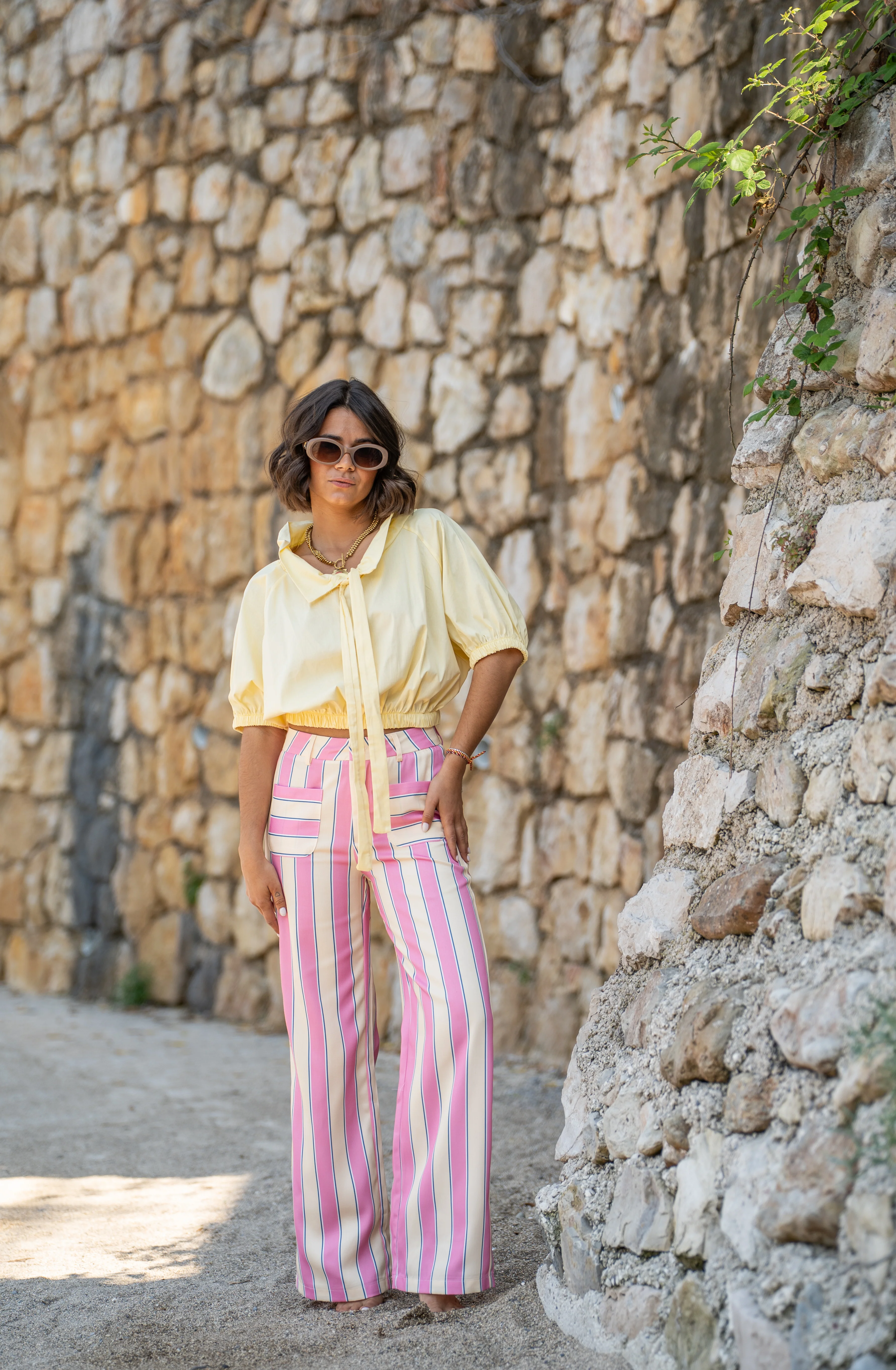 Pantalon RAYÉ jaune&rose - Image 3