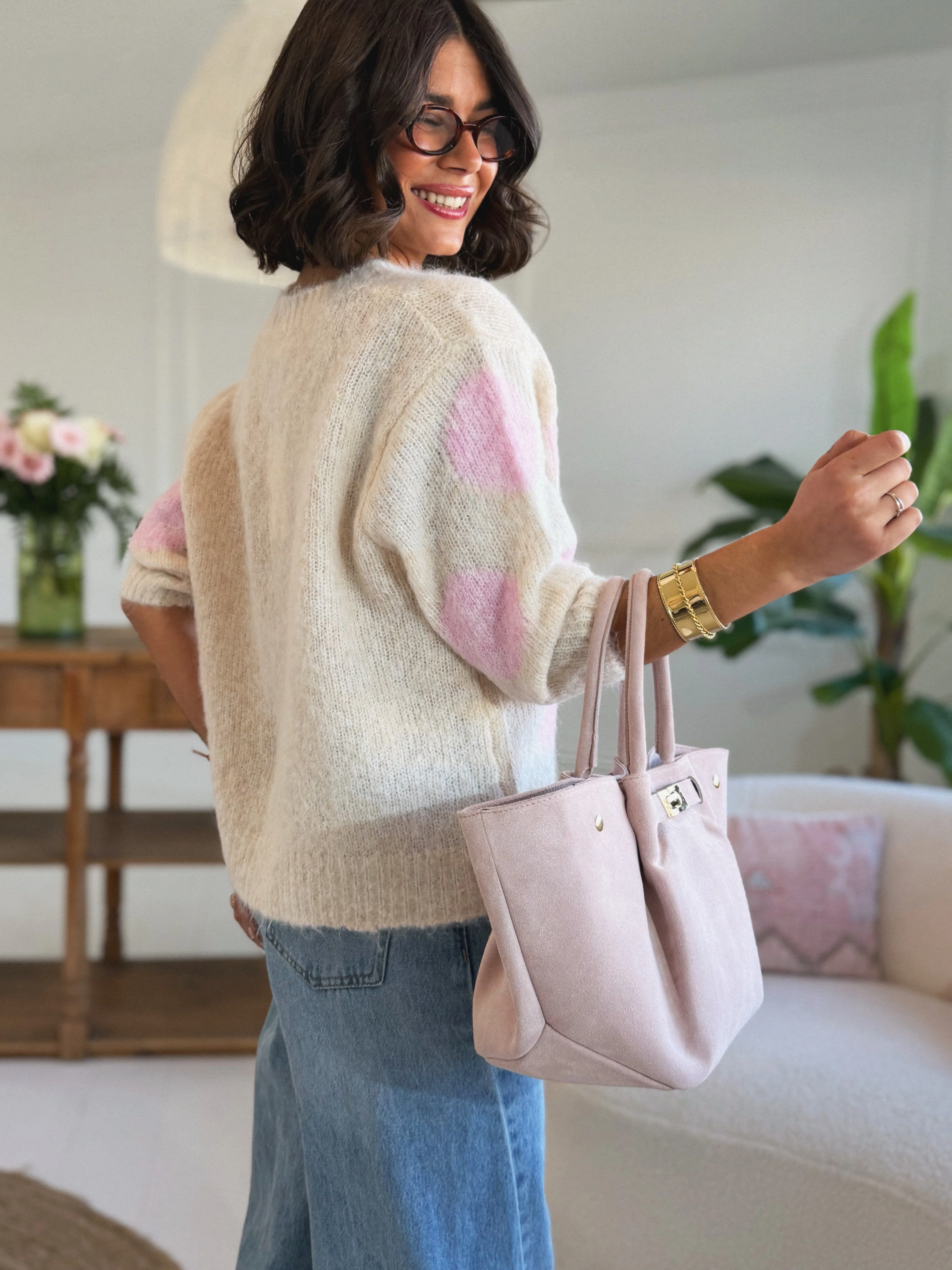 Pull à POIS écru&rose - Image 4