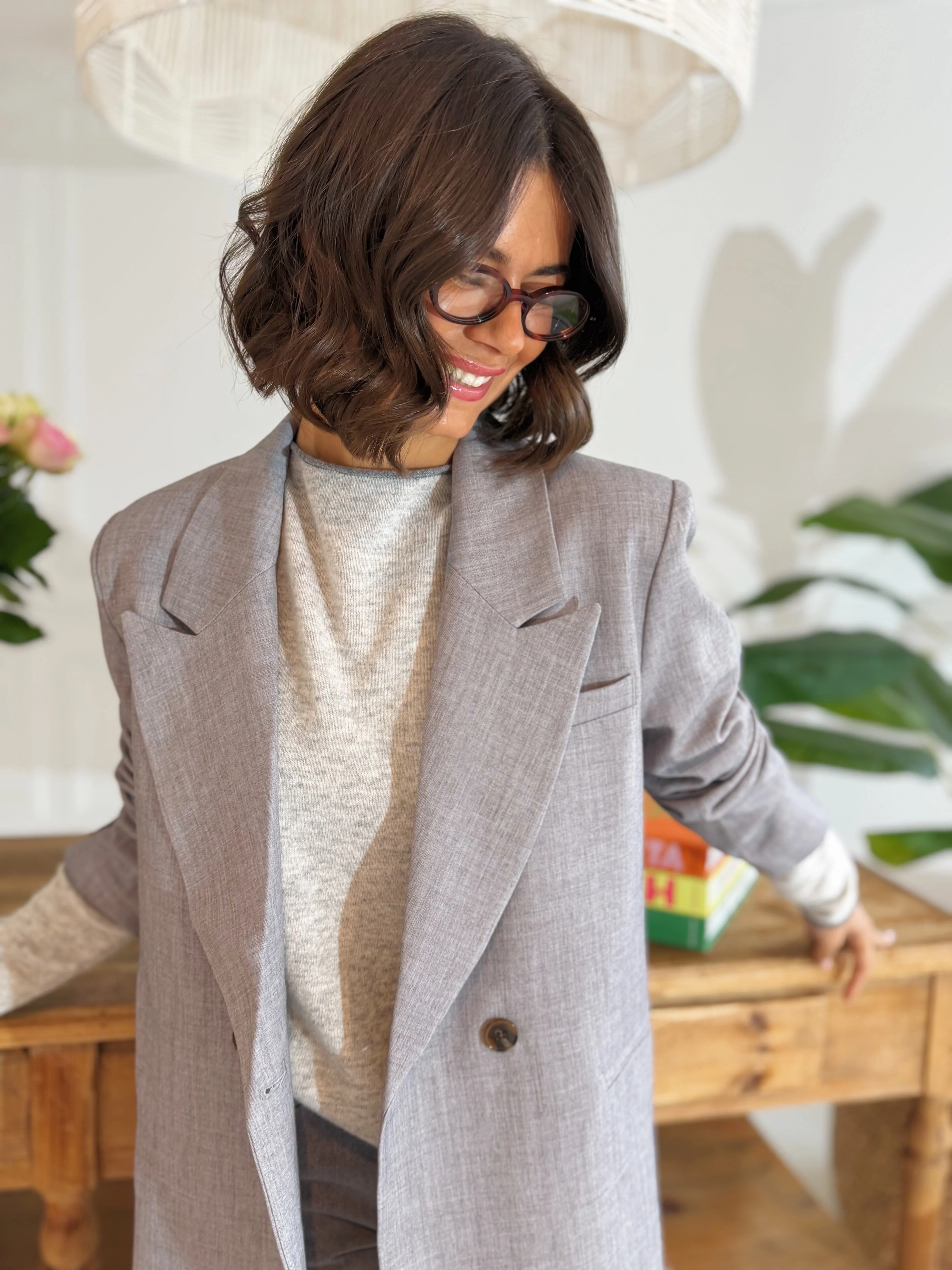 Pull BICOLORE avec du cachemire gris chiné