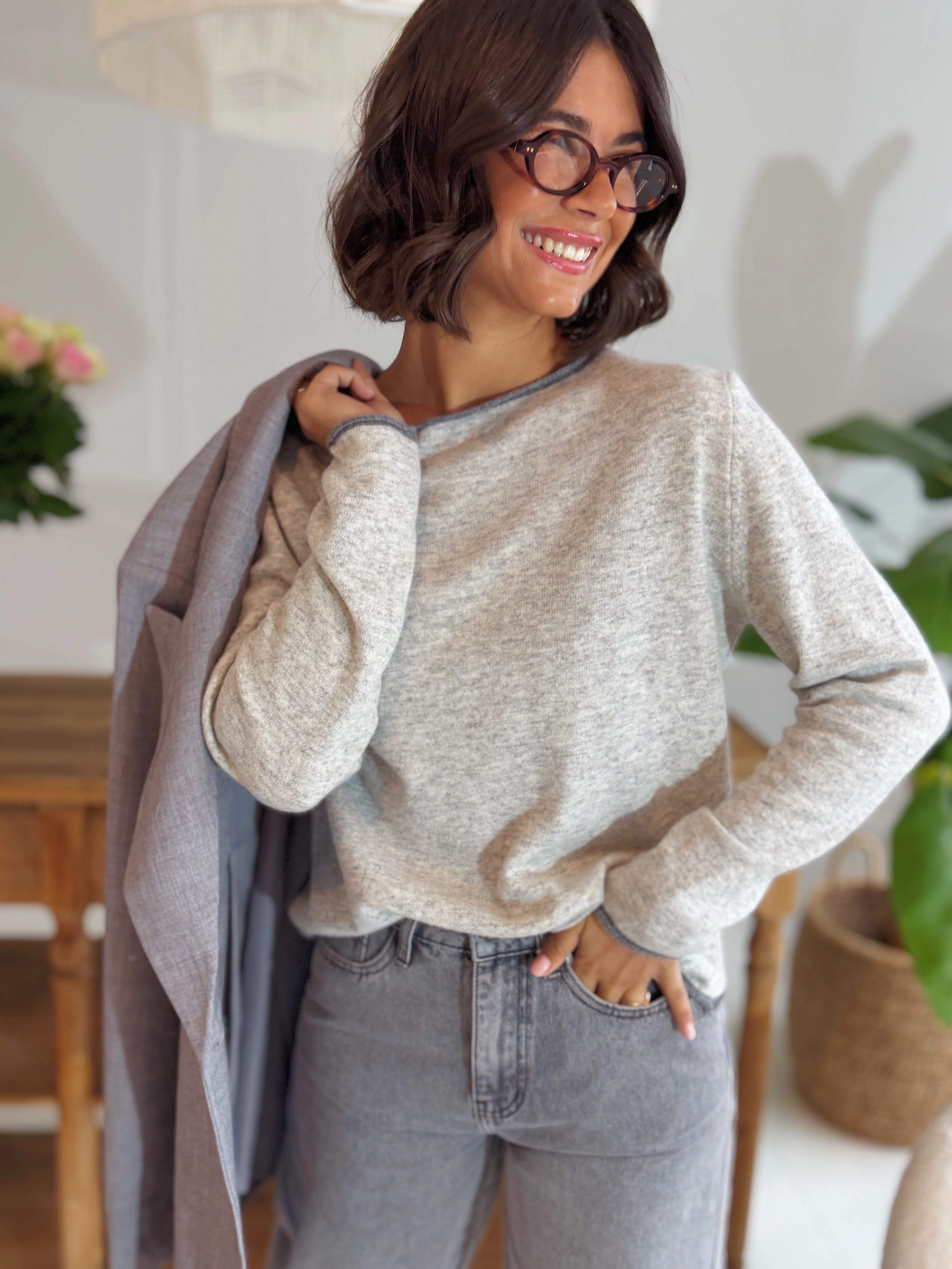 Pull BICOLORE avec du cachemire gris chiné - Image 3