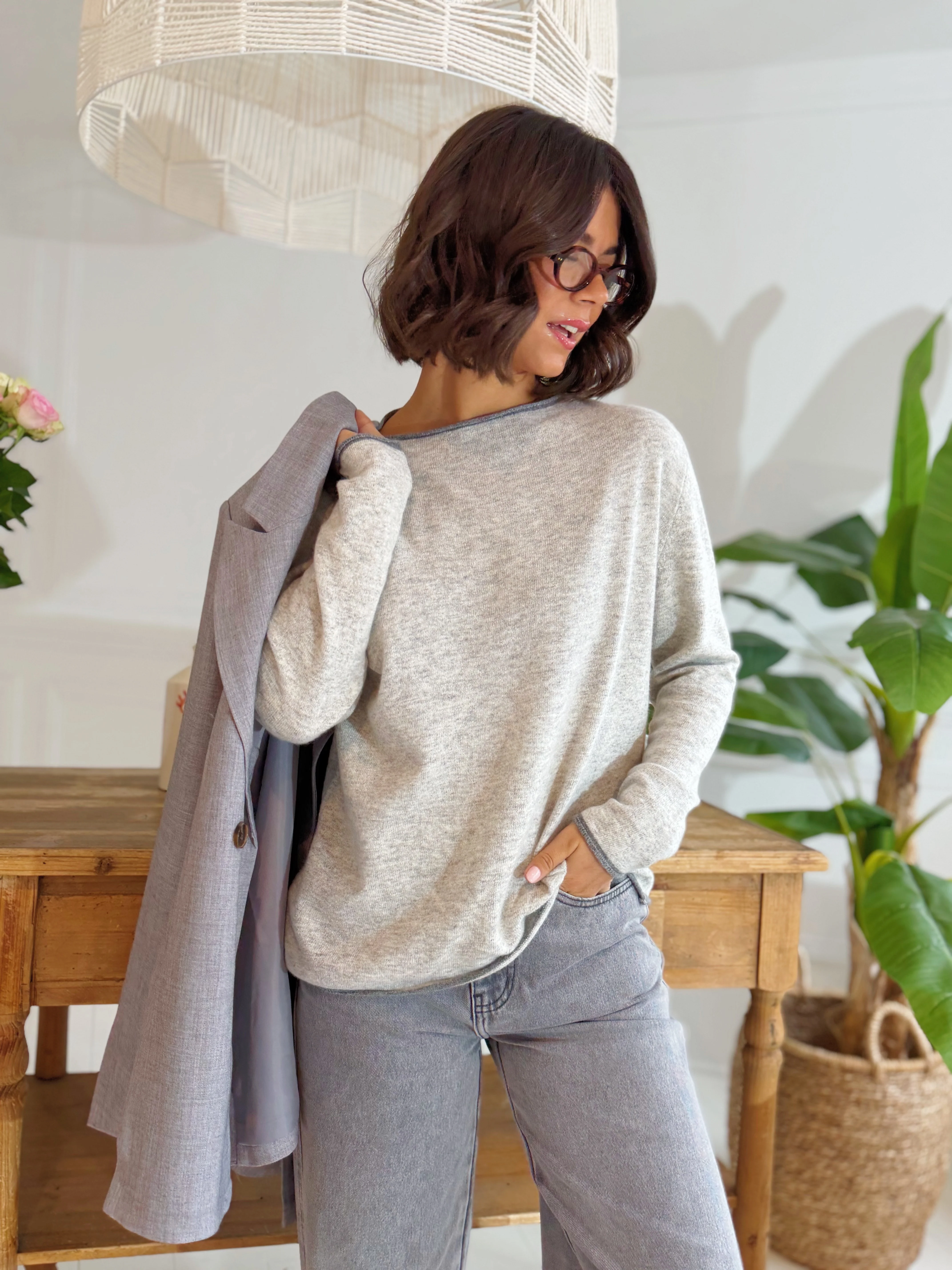 Pull BICOLORE avec du cachemire gris chiné - Image 4