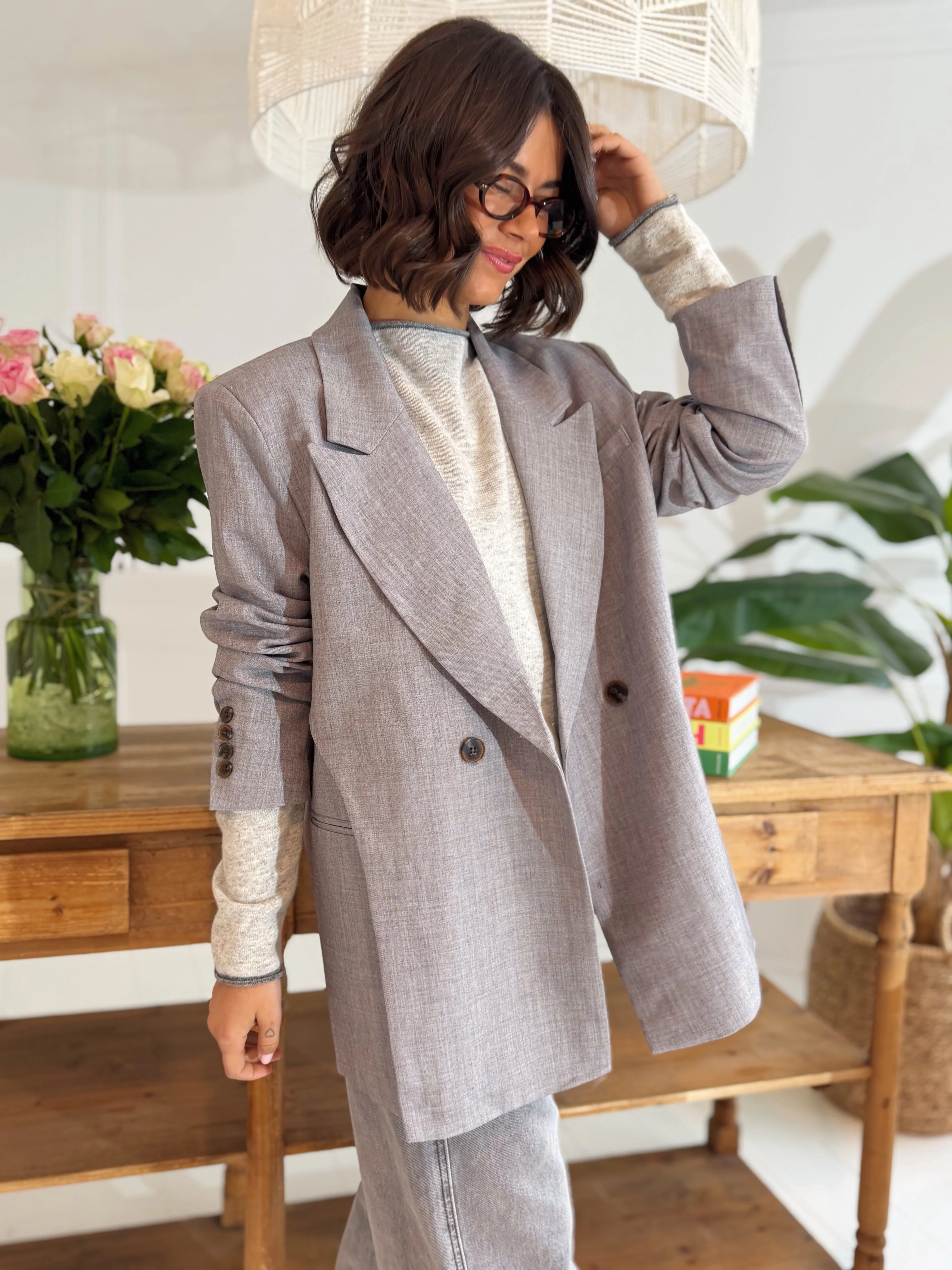 Pull BICOLORE avec du cachemire gris chiné - Image 5