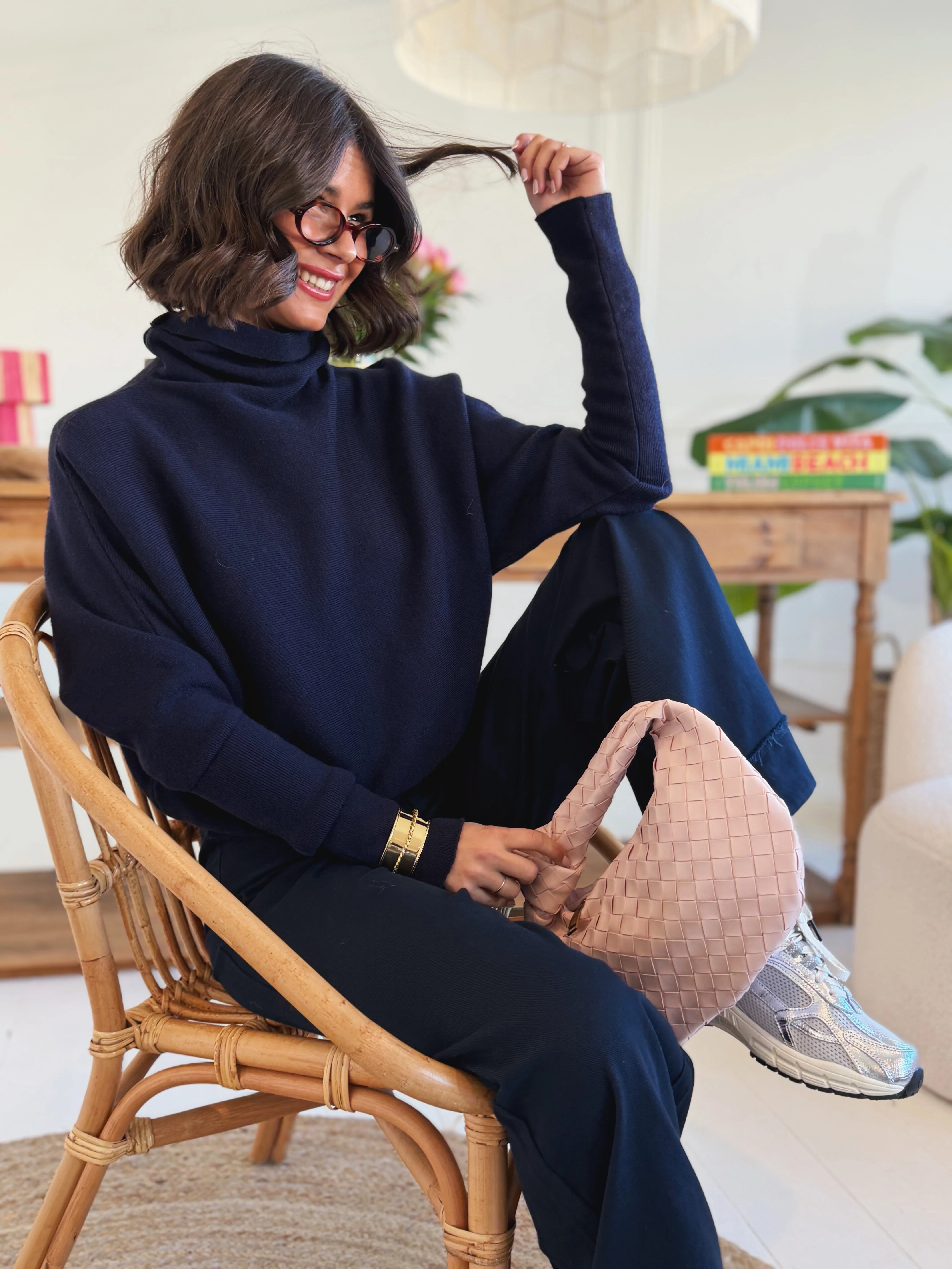Pull col roulé manches longues marine