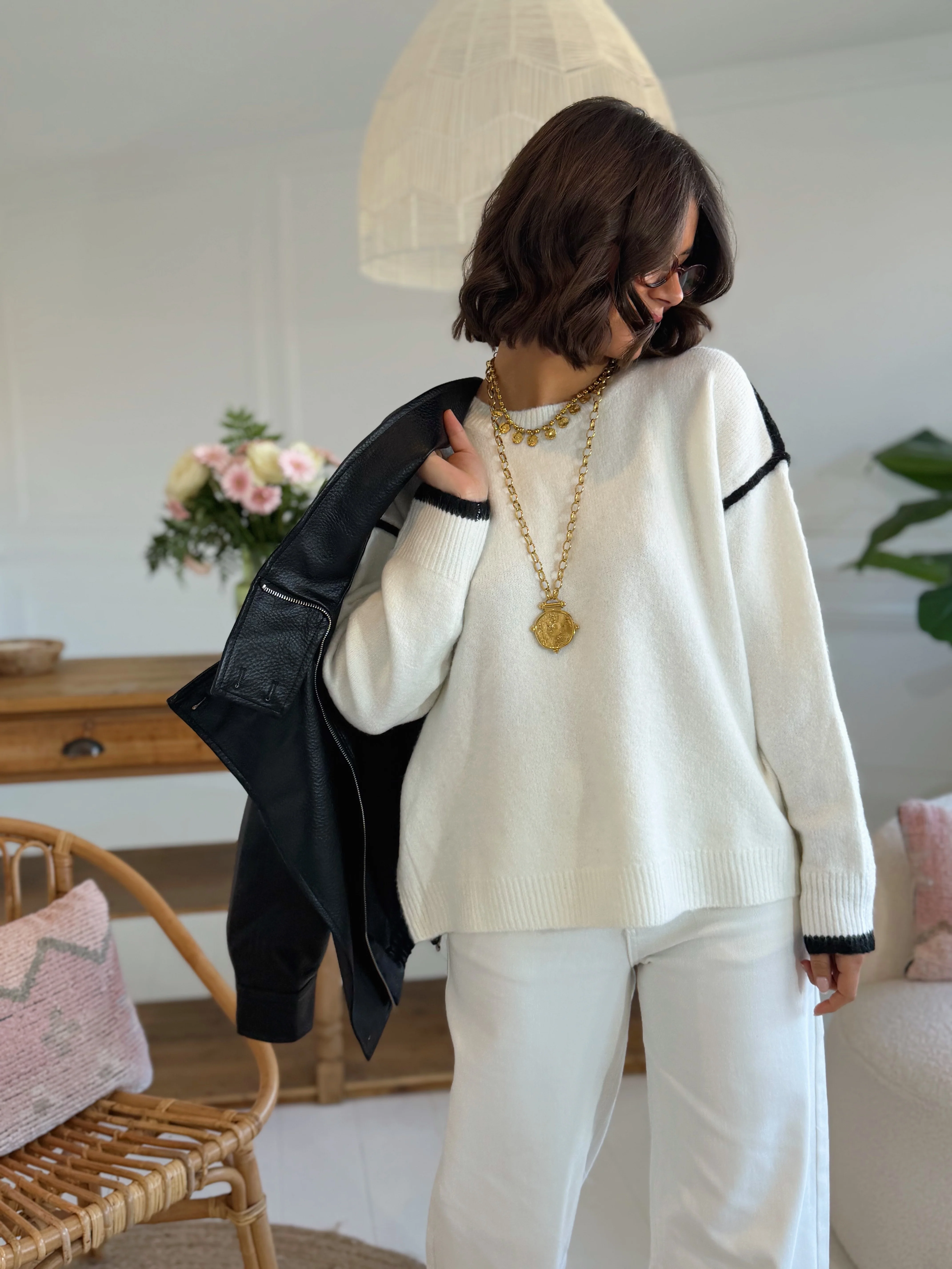 Pull BICOLORE blanc&noir - Image 2