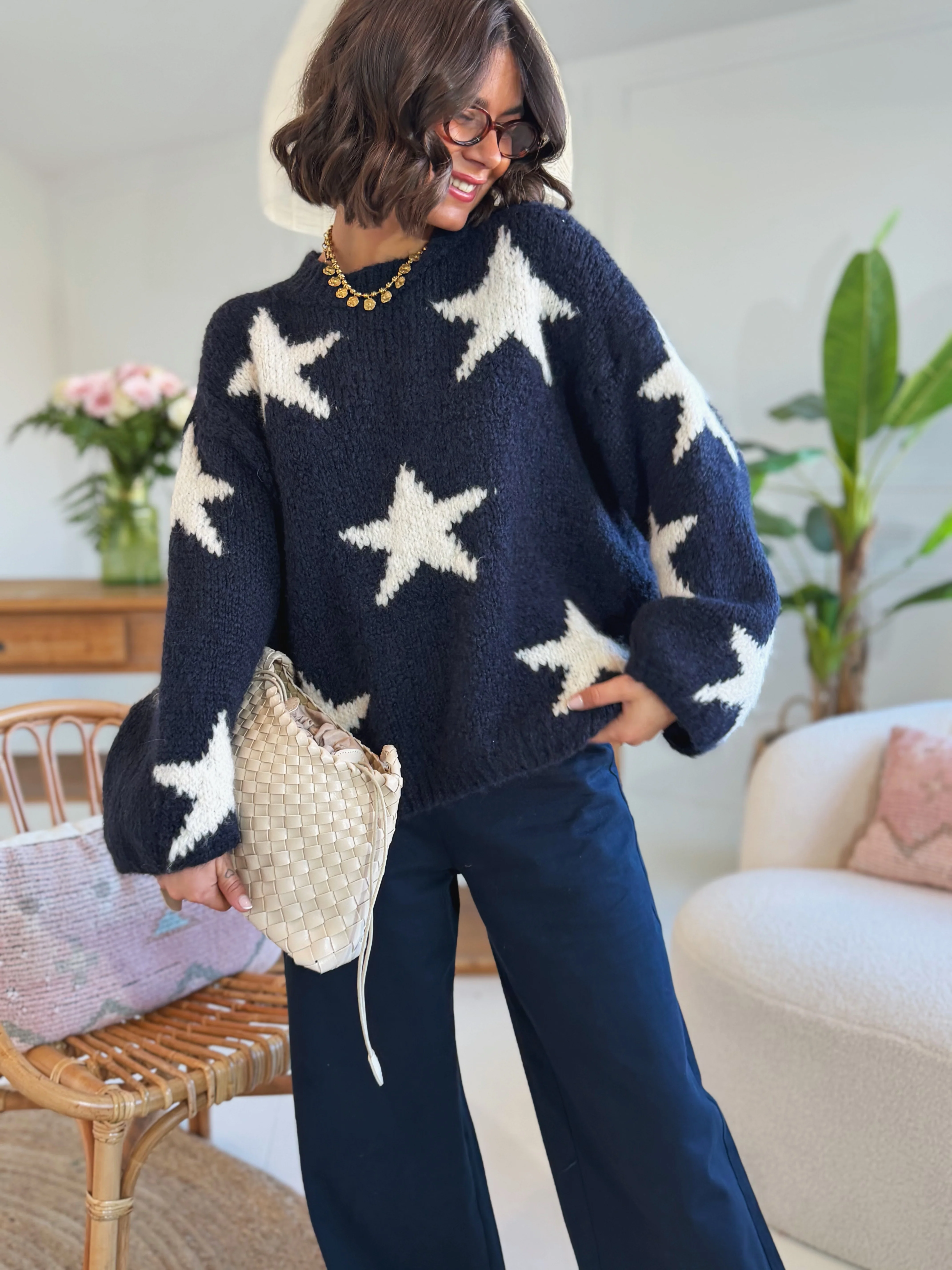 Pull ÉTOILE bleu marine&blanc - Image 4