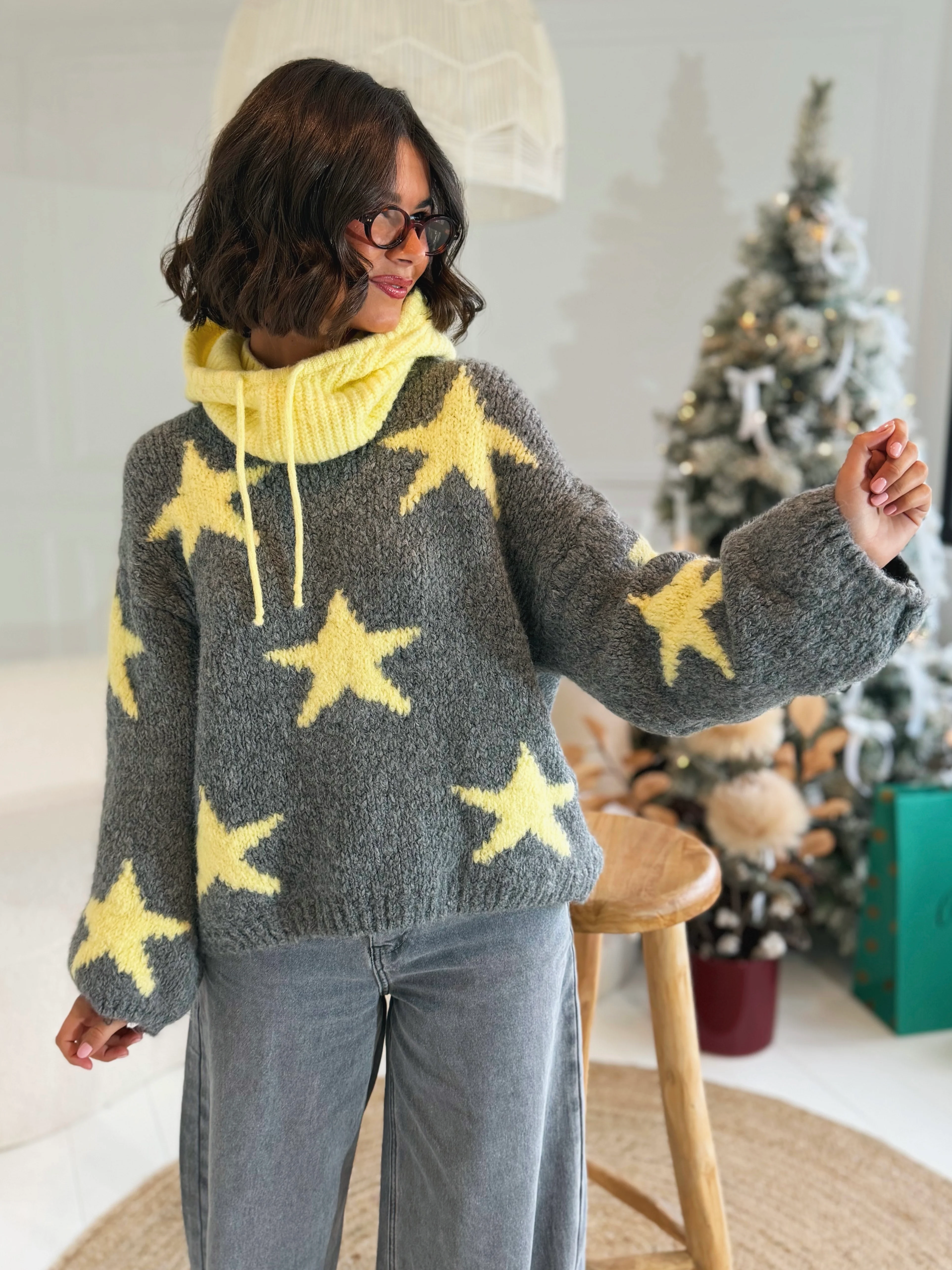 Pull ÉTOILE gris&jaune - Image 2
