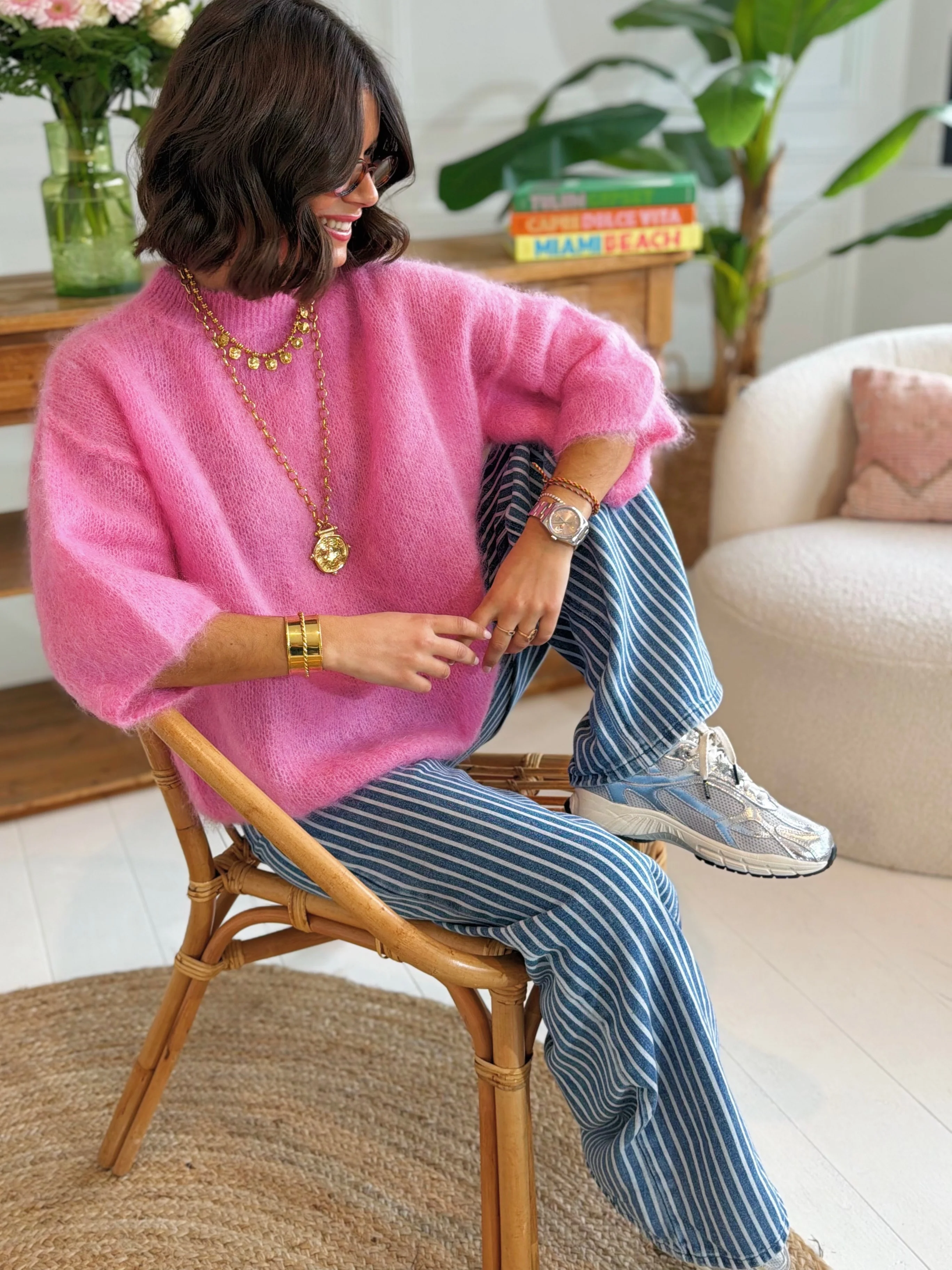 Pull manches 3/4 ZOÉ rose bonbon