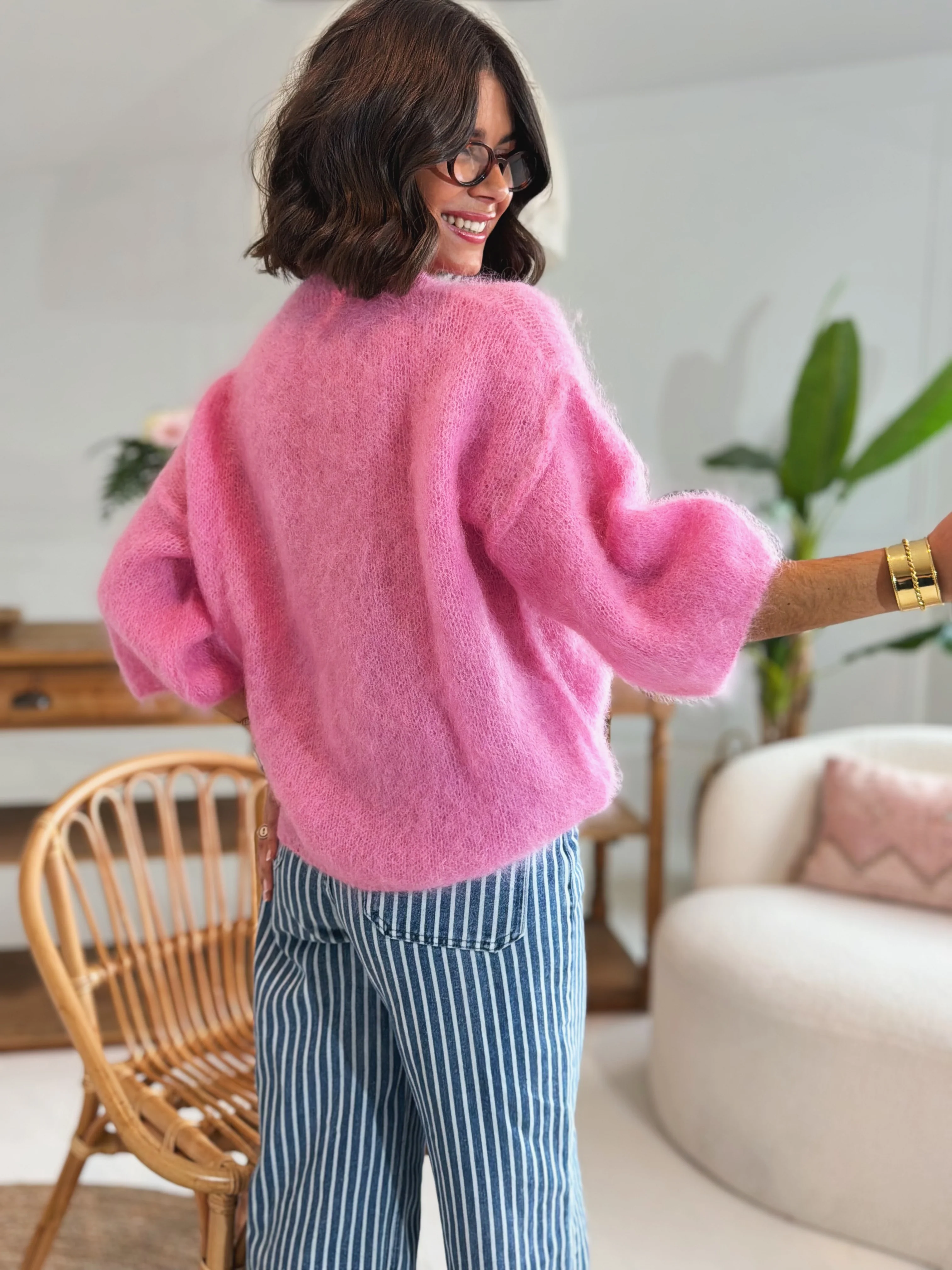 Pull manches 3/4 ZOÉ rose bonbon - Image 3