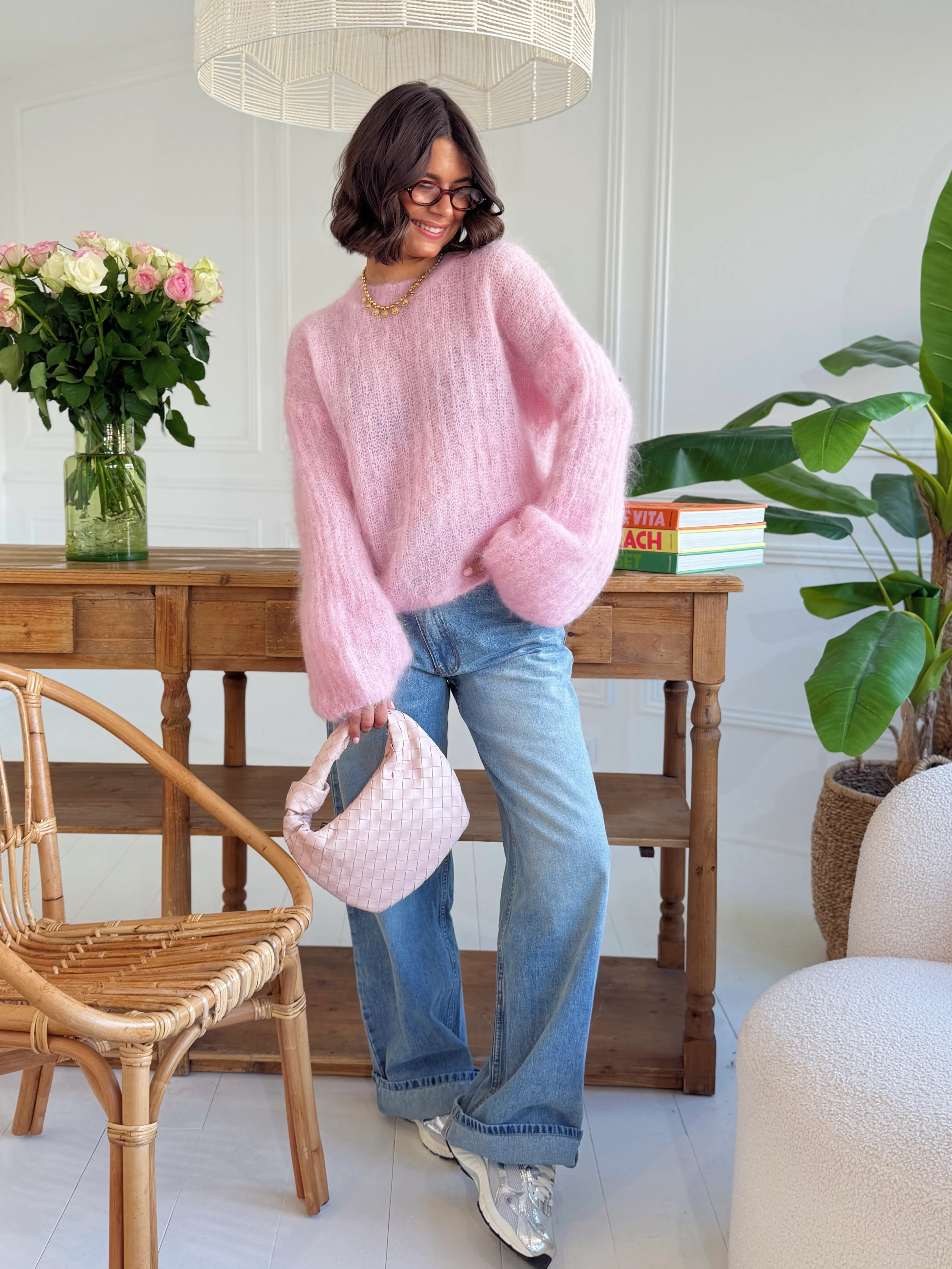 Pull manches ballon rose