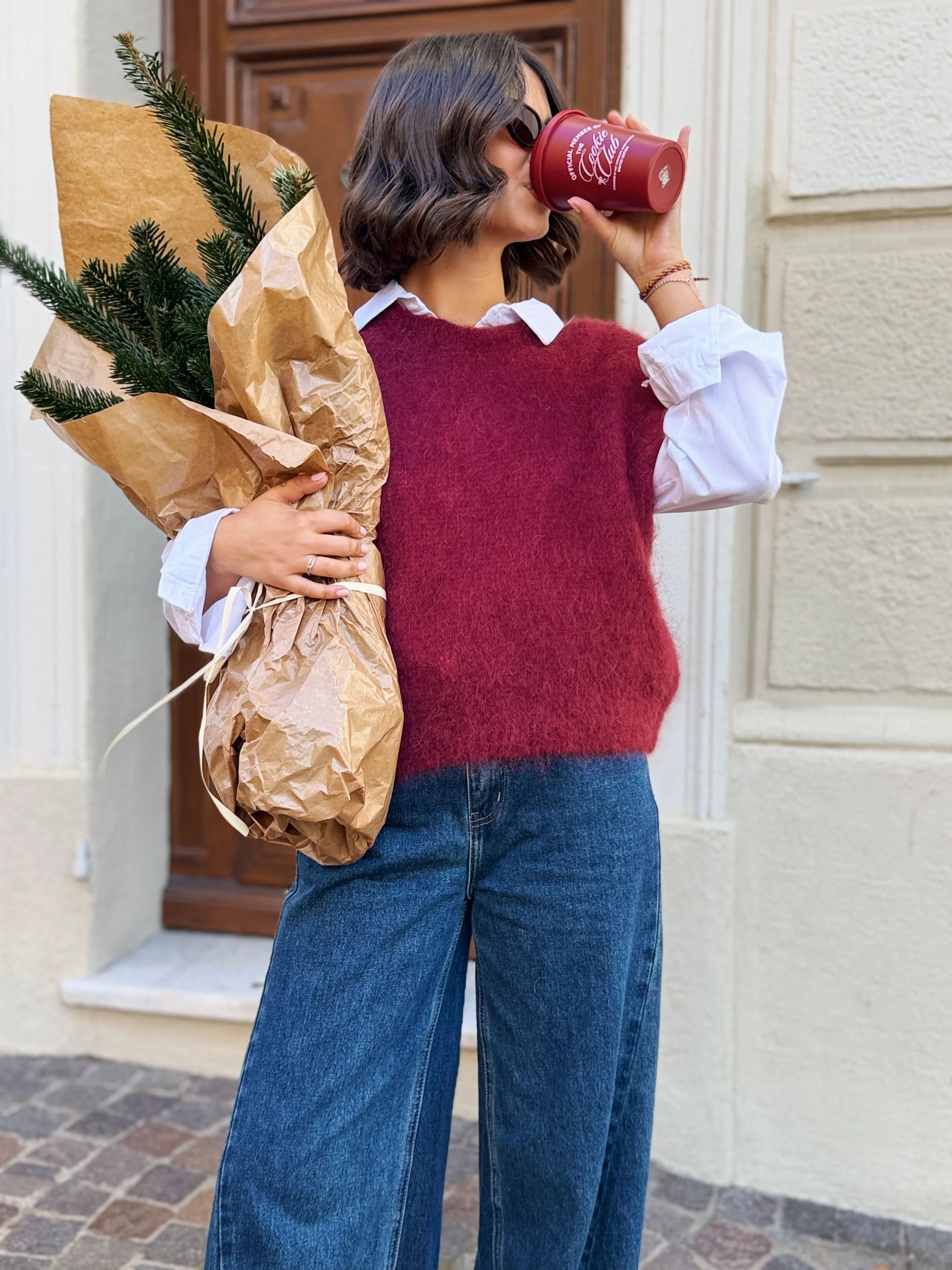 Pull sans manche MOHAIR bordeaux - Image 2