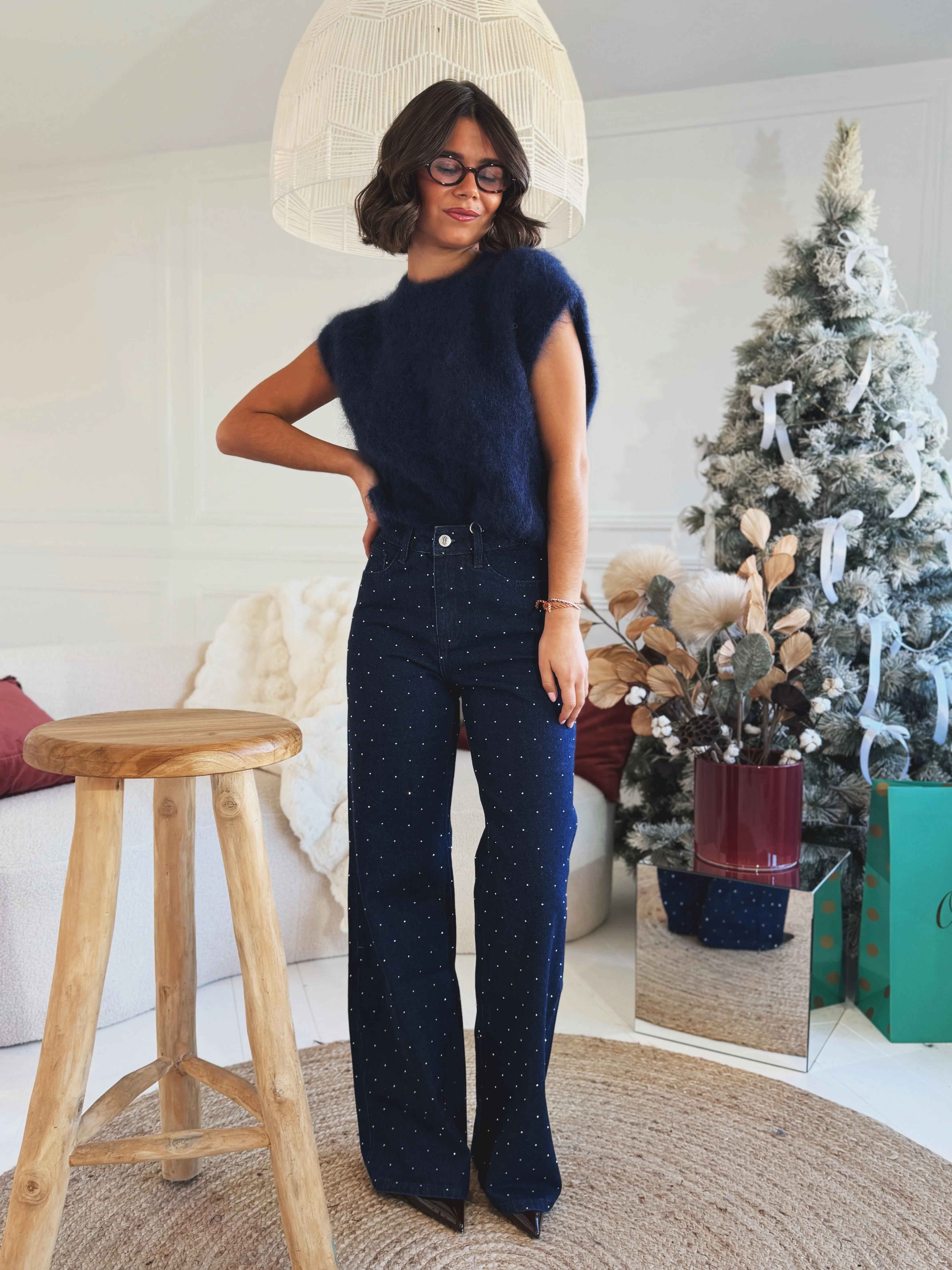 Pull sans manche MOHAIR marine
