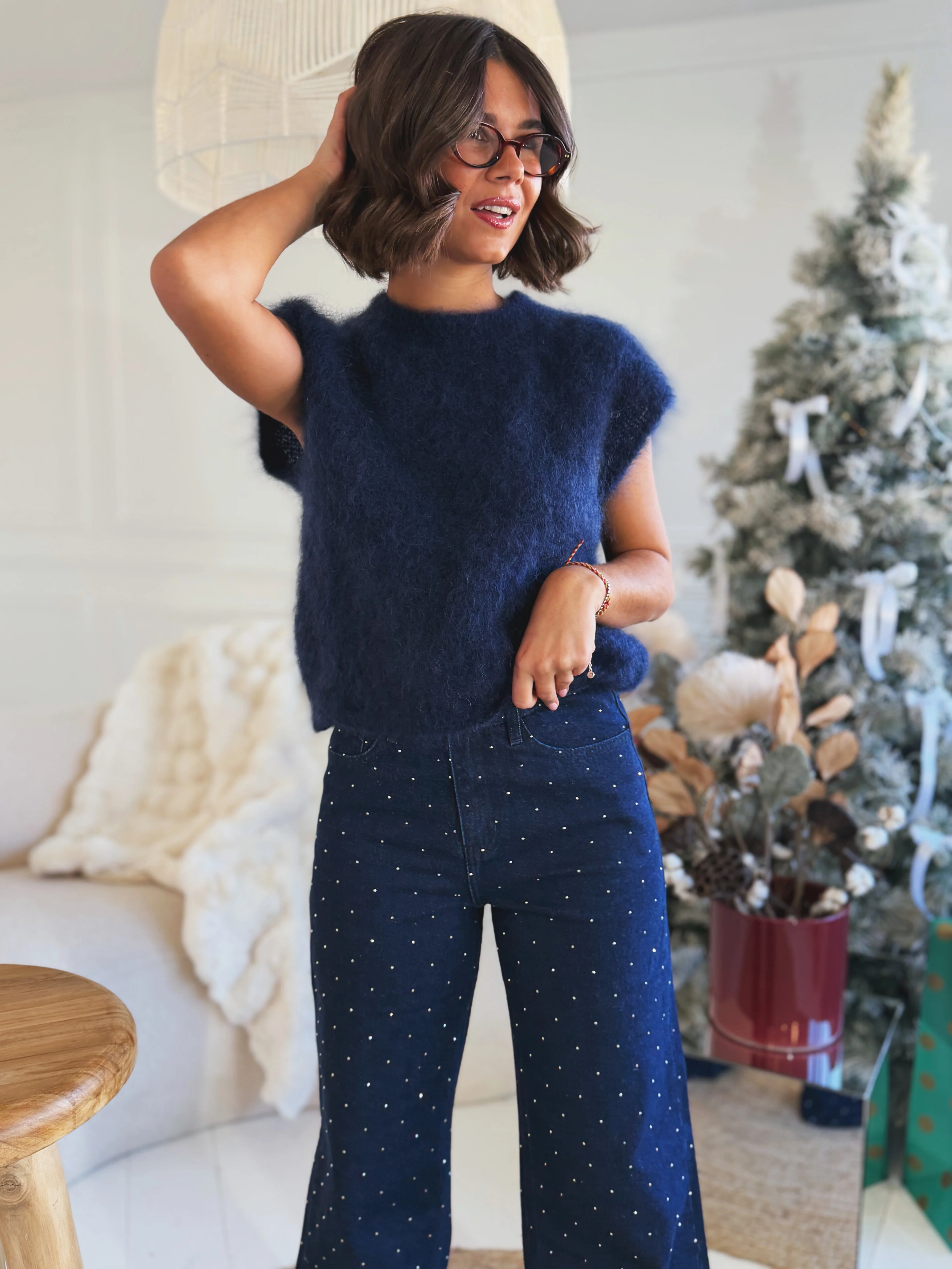 Pull sans manche MOHAIR marine - Image 3