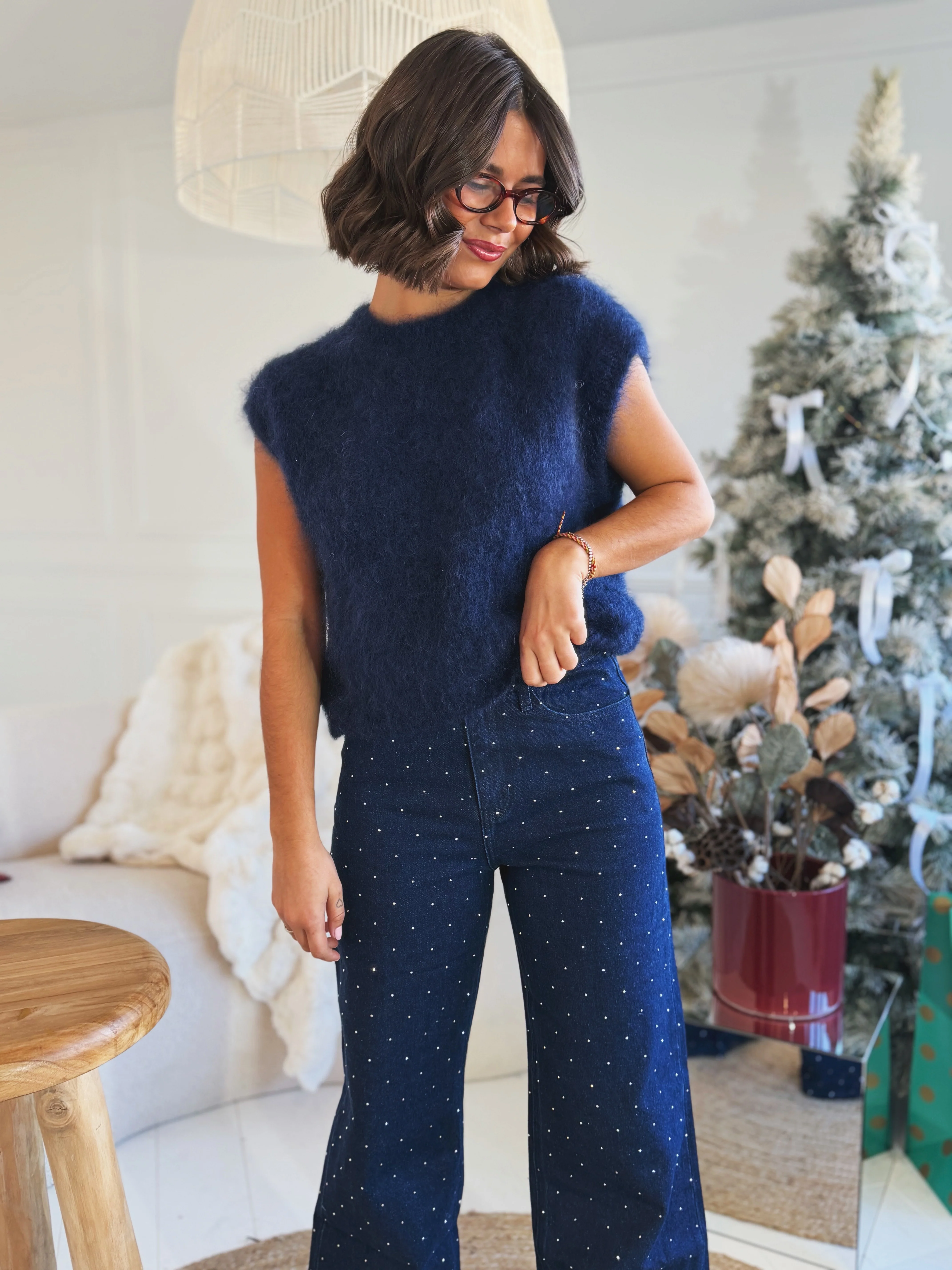 Pull sans manche MOHAIR marine - Image 5