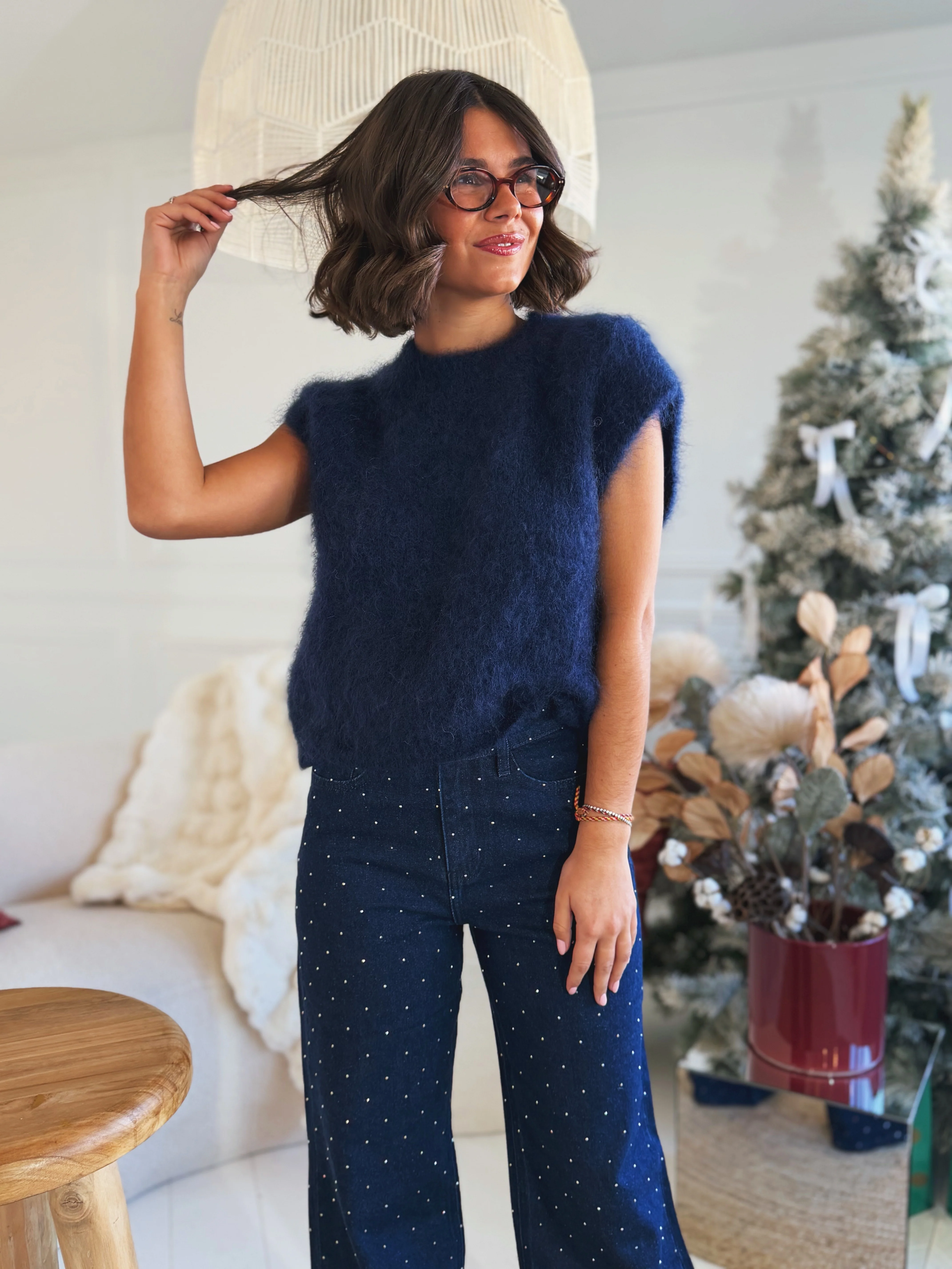 Pull sans manche MOHAIR marine - Image 6