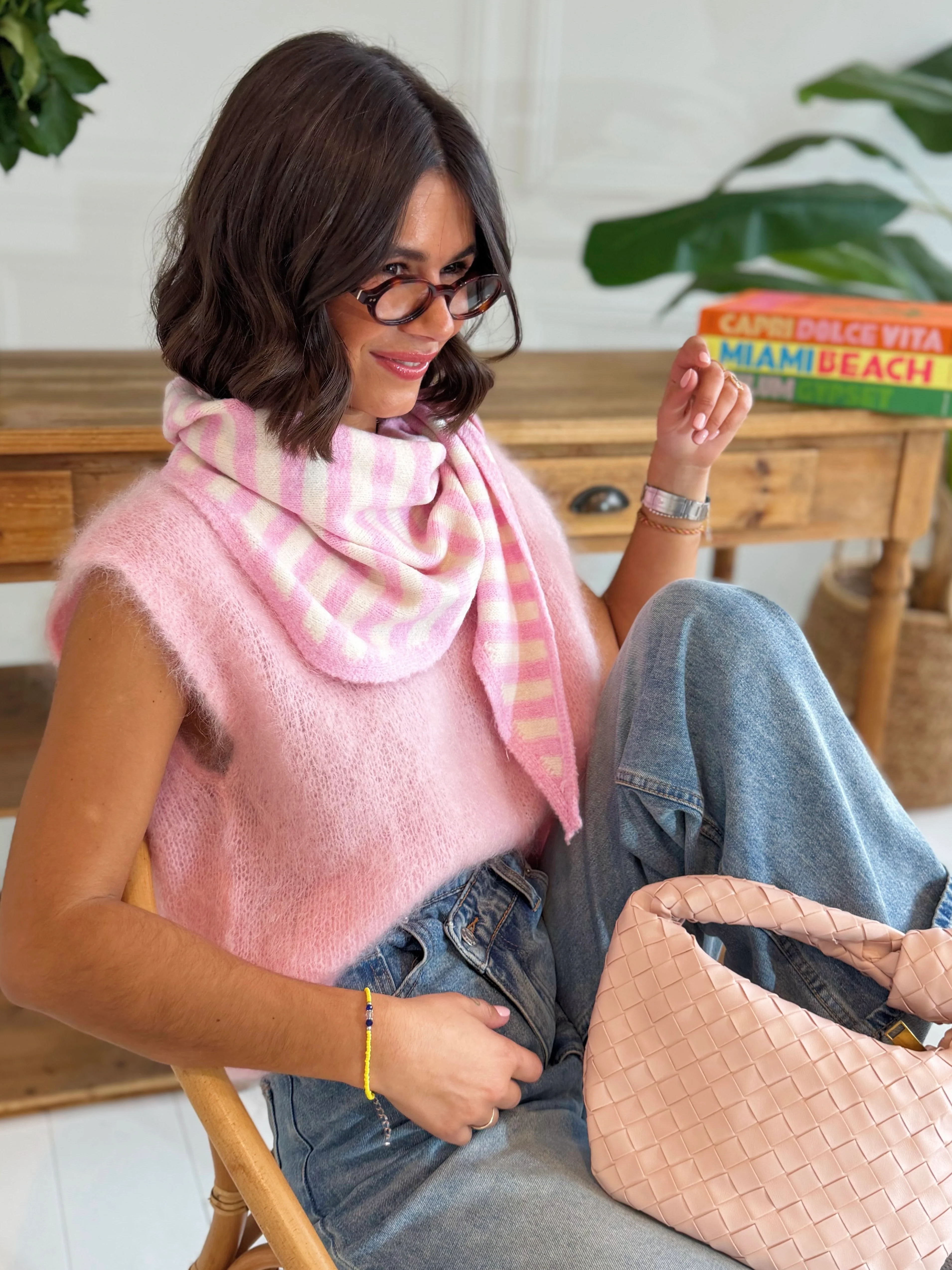 Pull sans manche MOHAIR rose pâle - Image 2