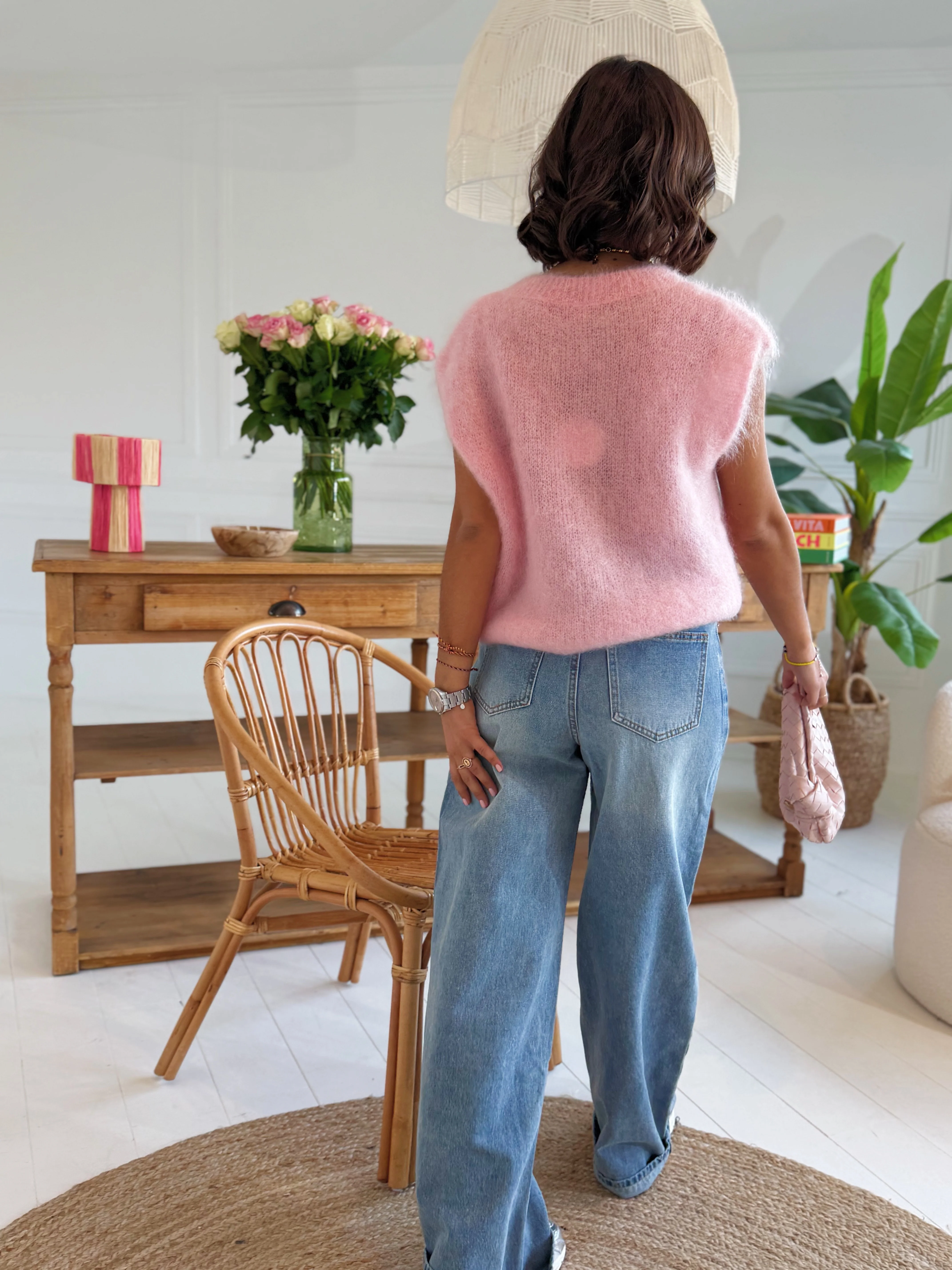 Pull sans manche MOHAIR rose pâle - Image 3