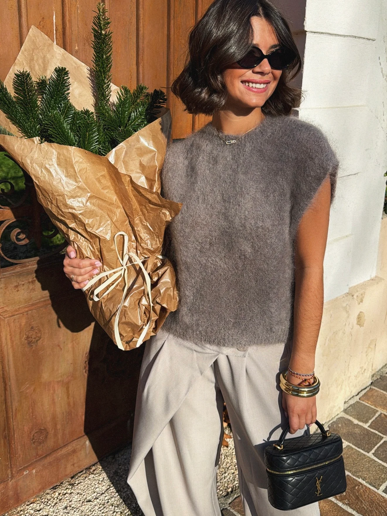 Pull sans manche MOHAIR taupe
