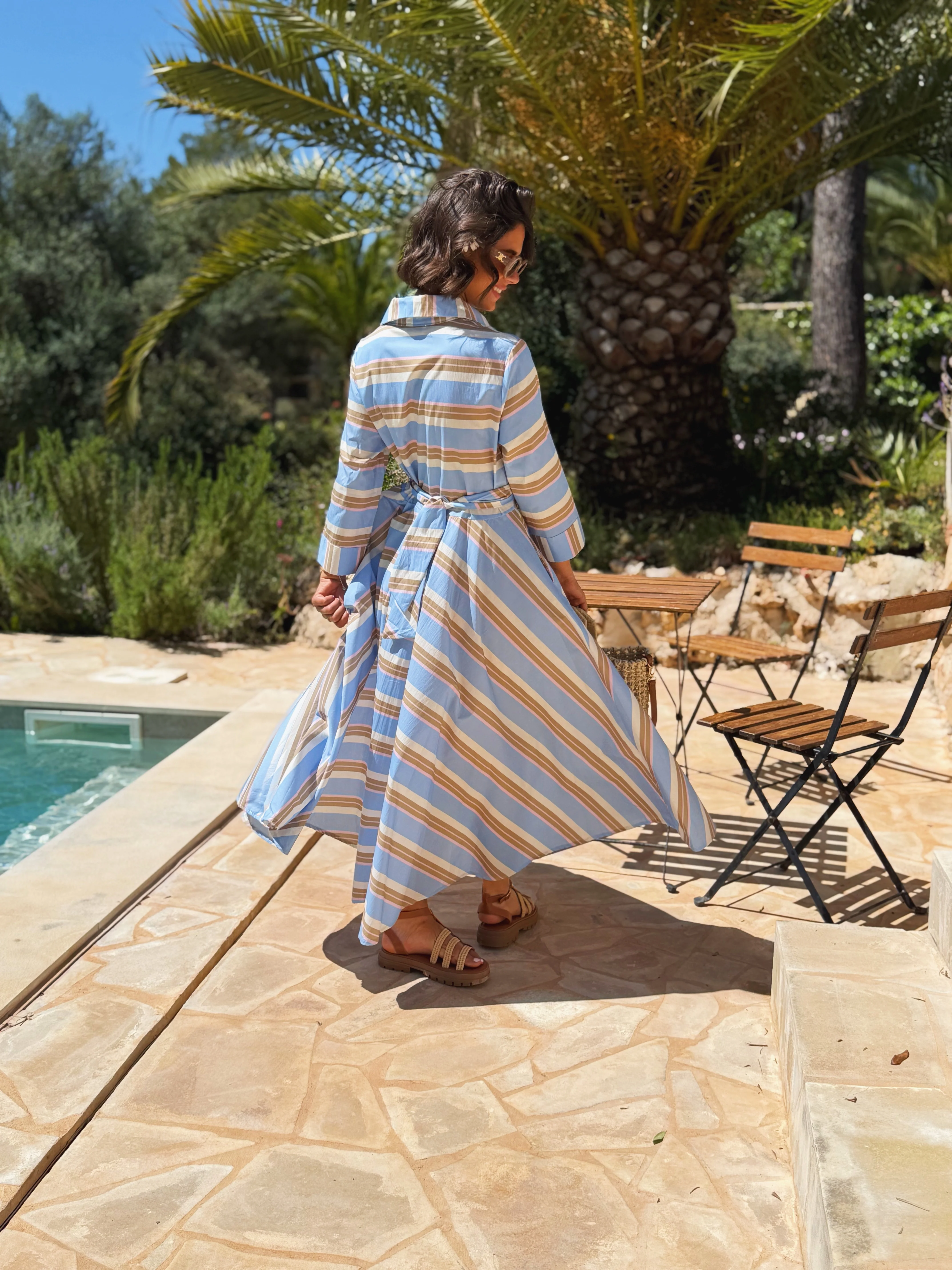Robe chemise bleu rayée beige&rose - Image 4