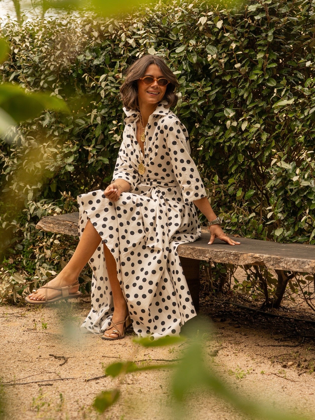 Robe chemise blanc pois noir