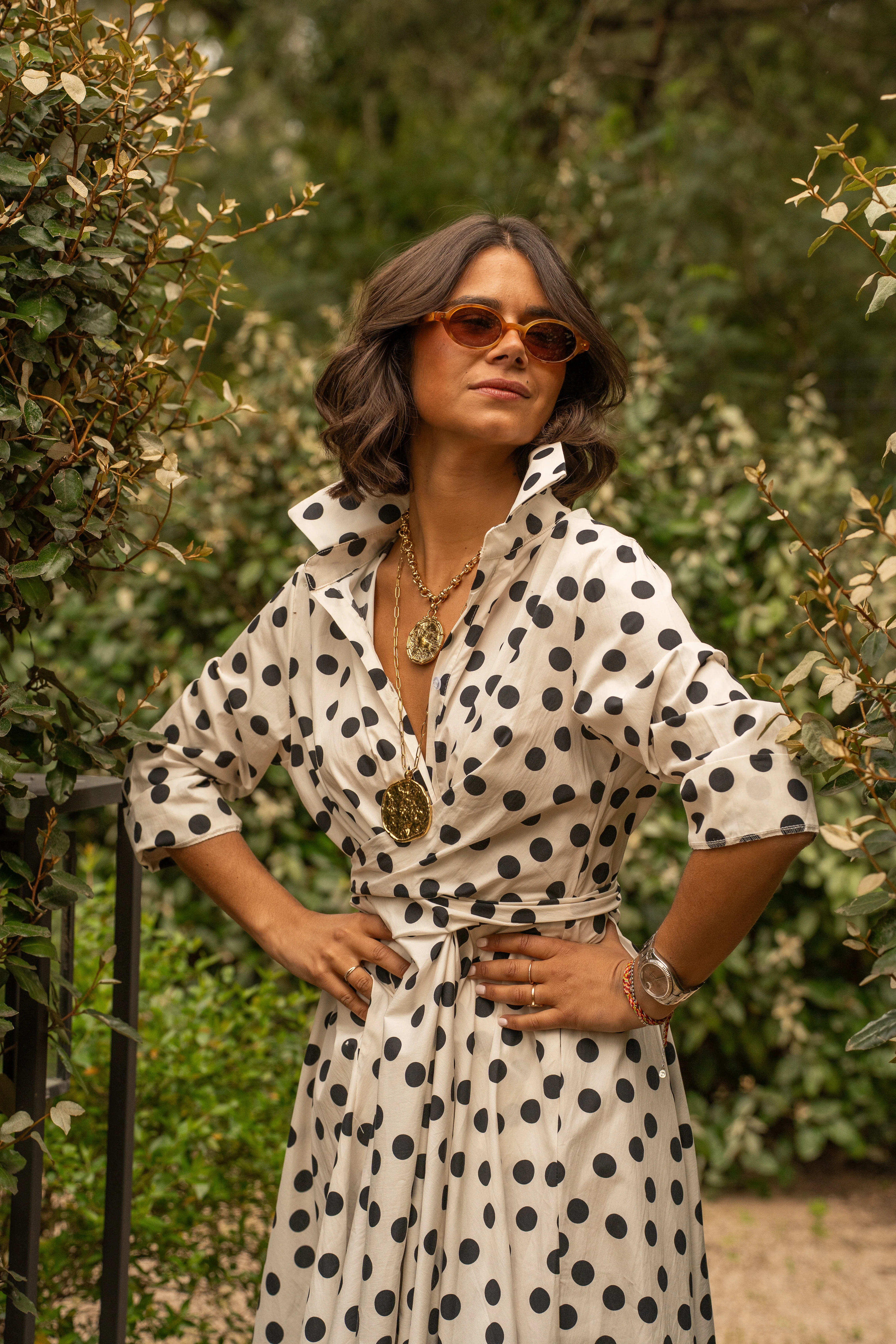 Robe chemise blanc pois noir - Image 8