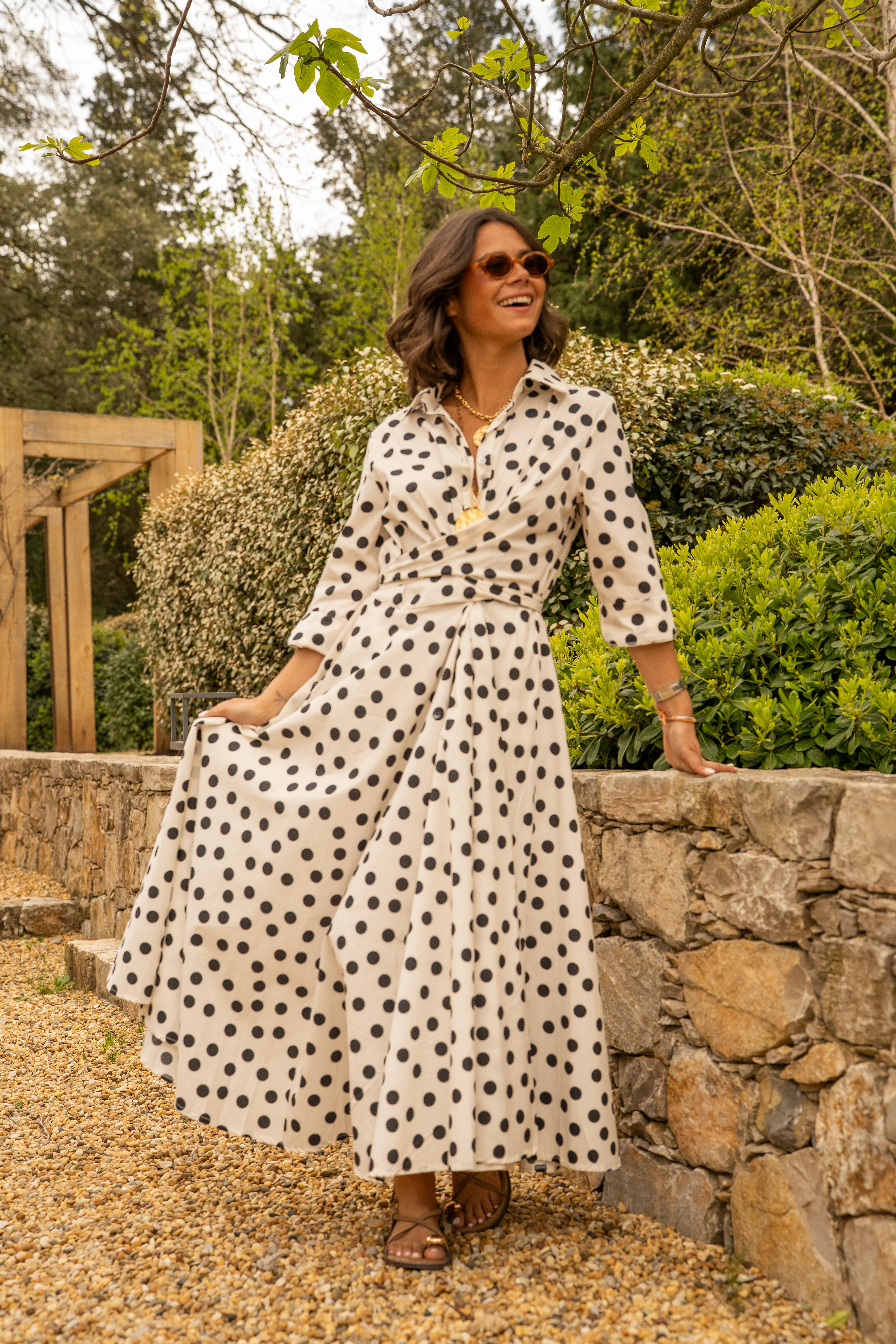 Robe chemise blanc pois noir - Image 9