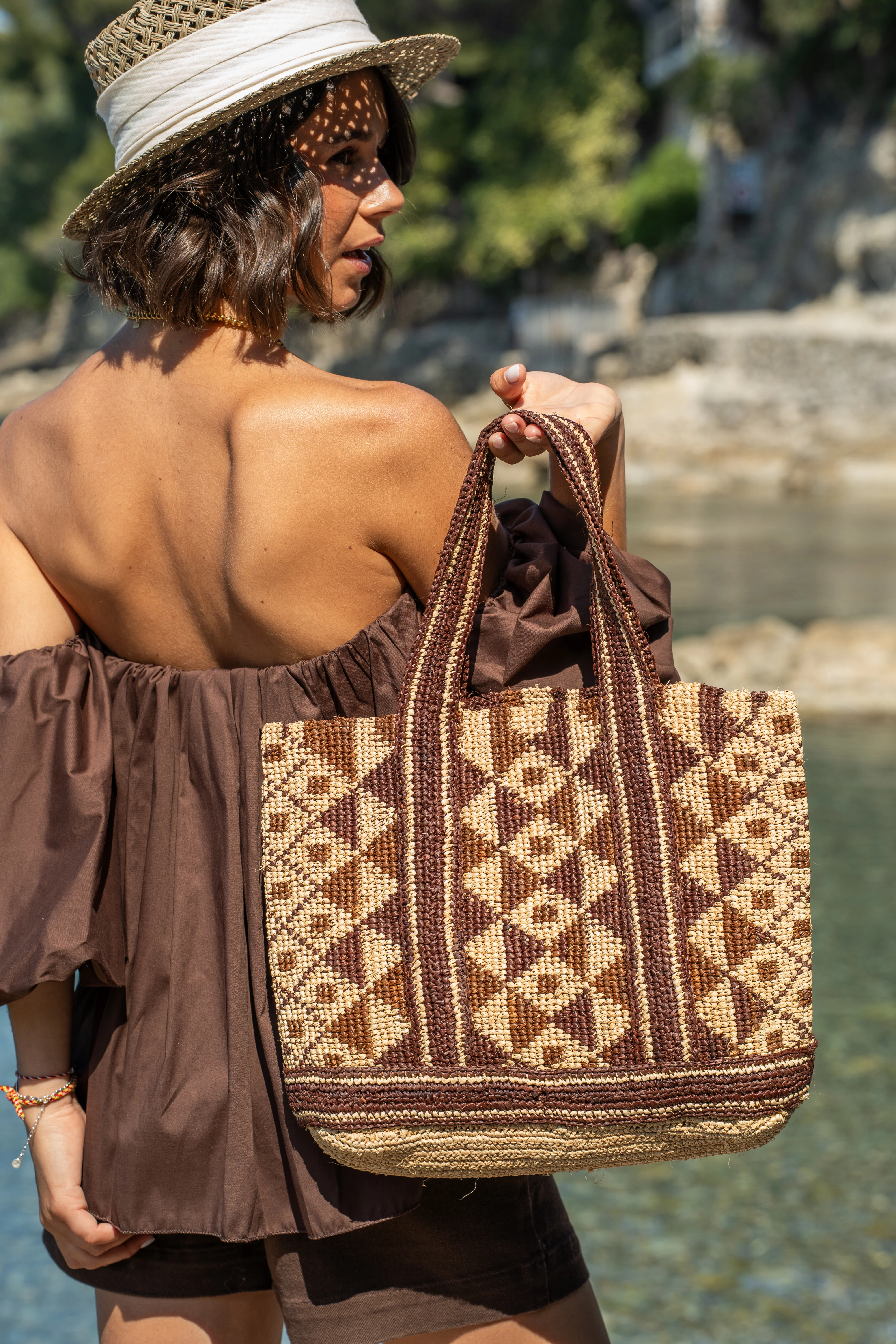 Panier BATIK chocolat&beige