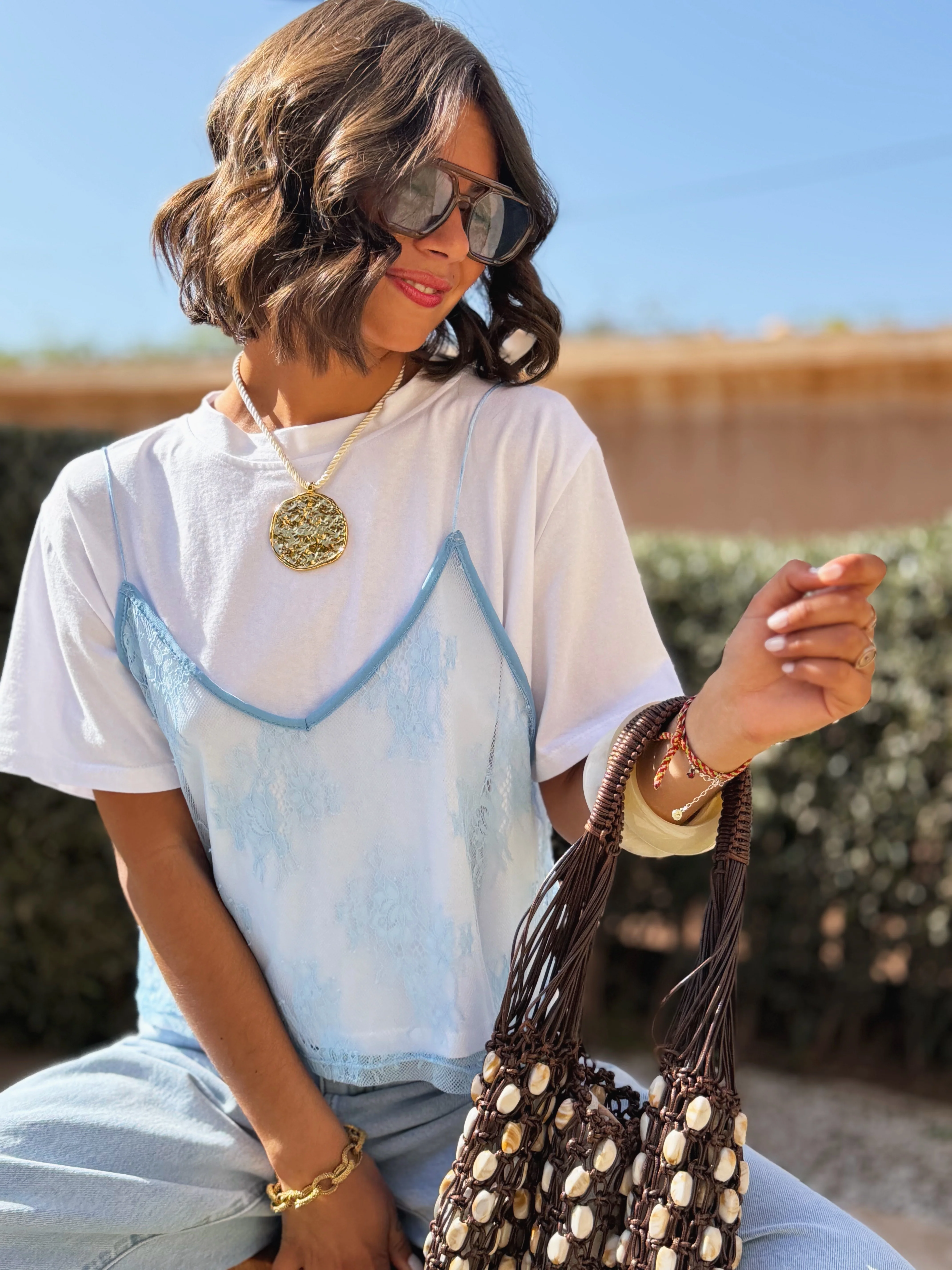 Tee-shirt AVEC DENTELLE bleu - Image 2