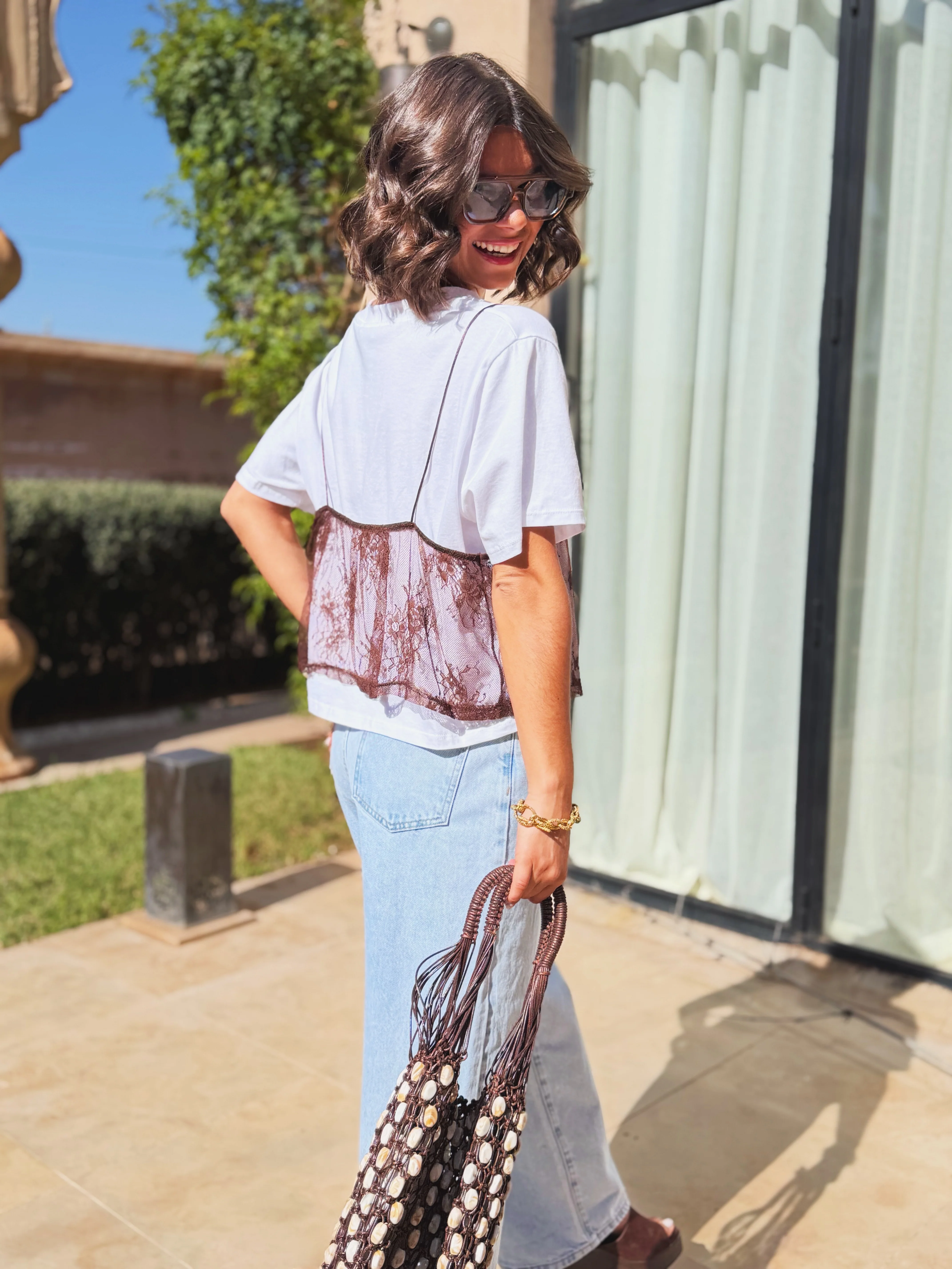 Tee-shirt AVEC DENTELLE chocolat - Image 2