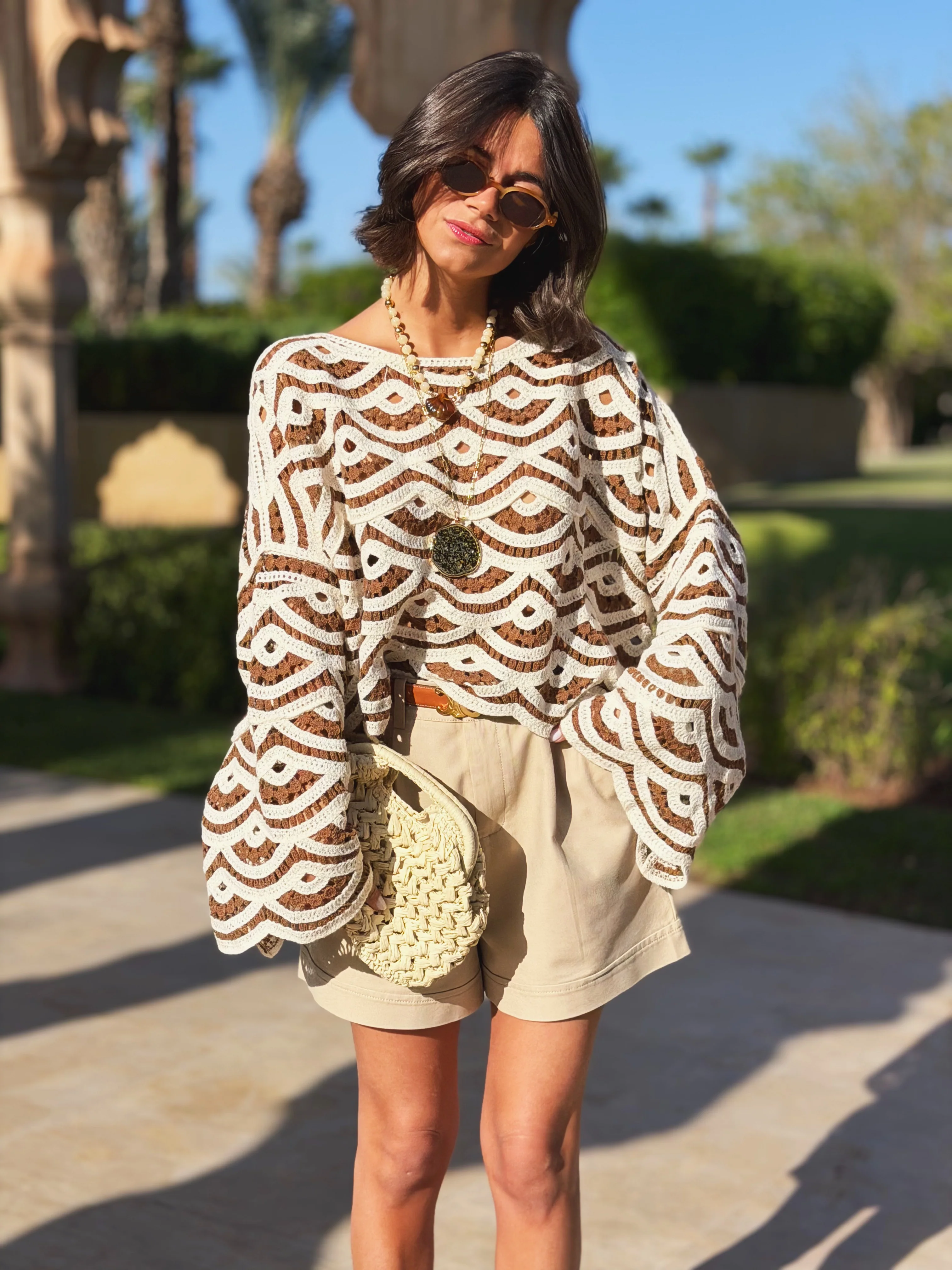 Top CROCHET beige&chocolat
