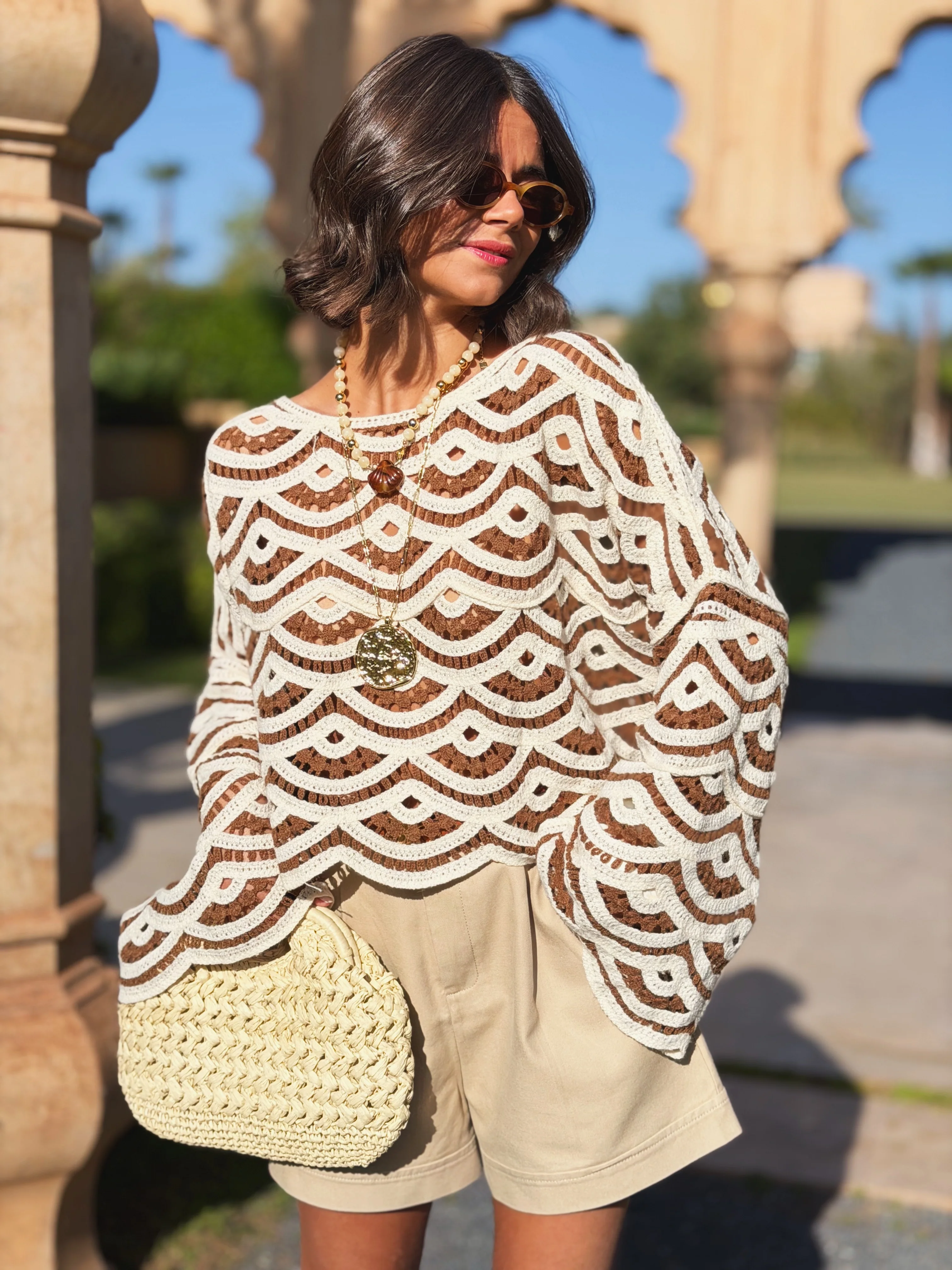 Top CROCHET beige&chocolat - Image 3