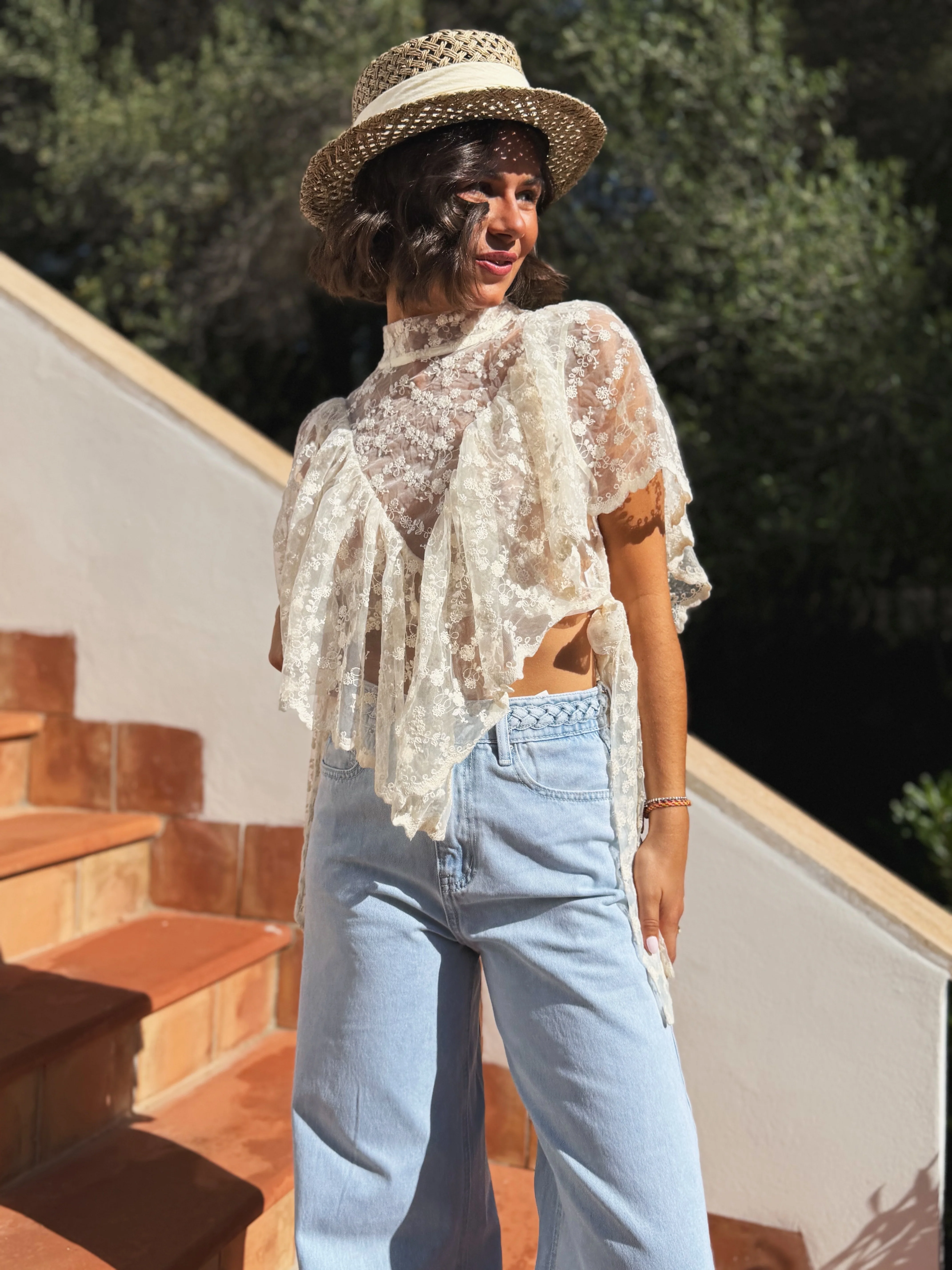 Top ROSALIE en dentelle écru