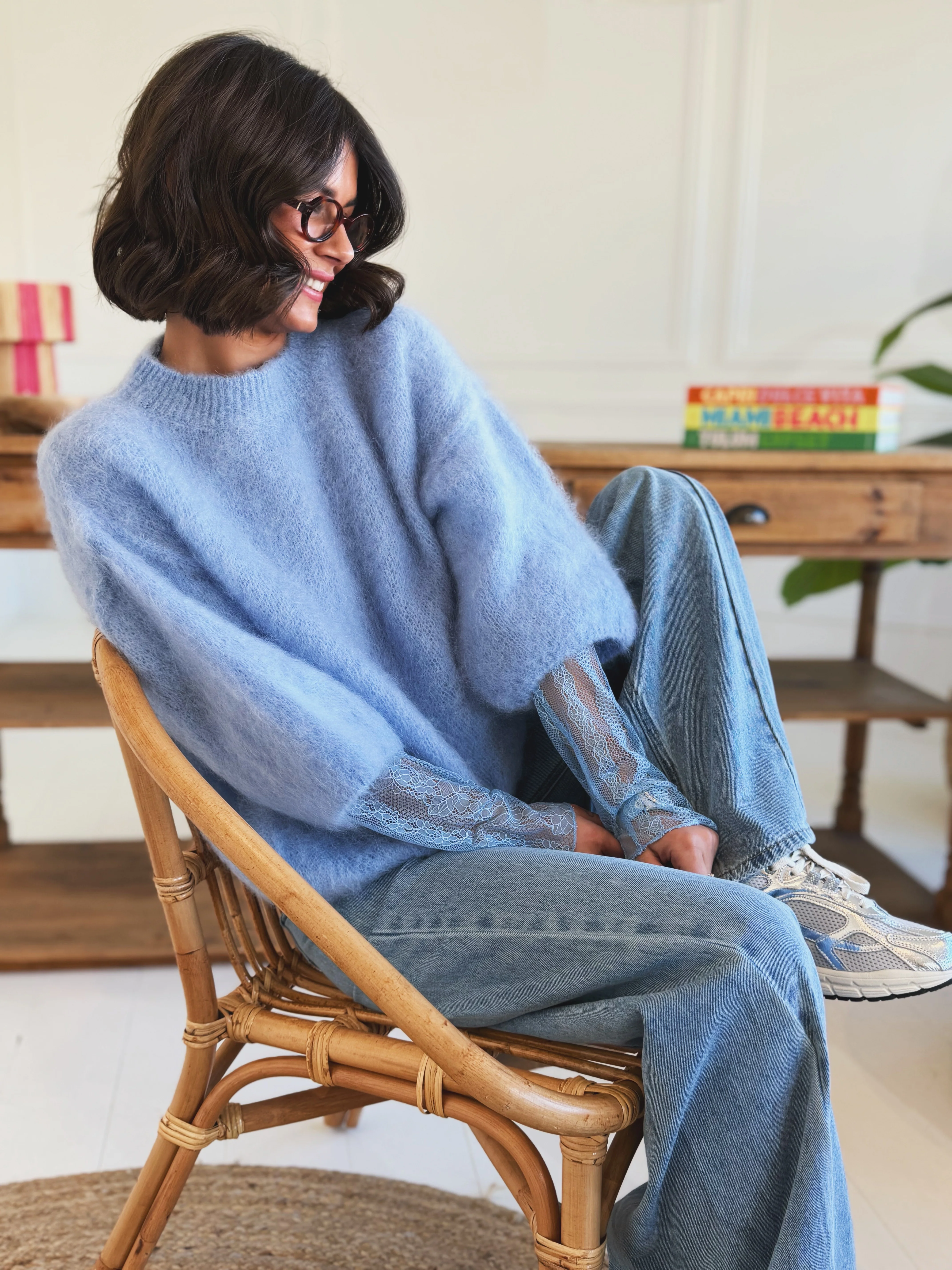 Pull manches 3/4 ZOÉ bleu ciel