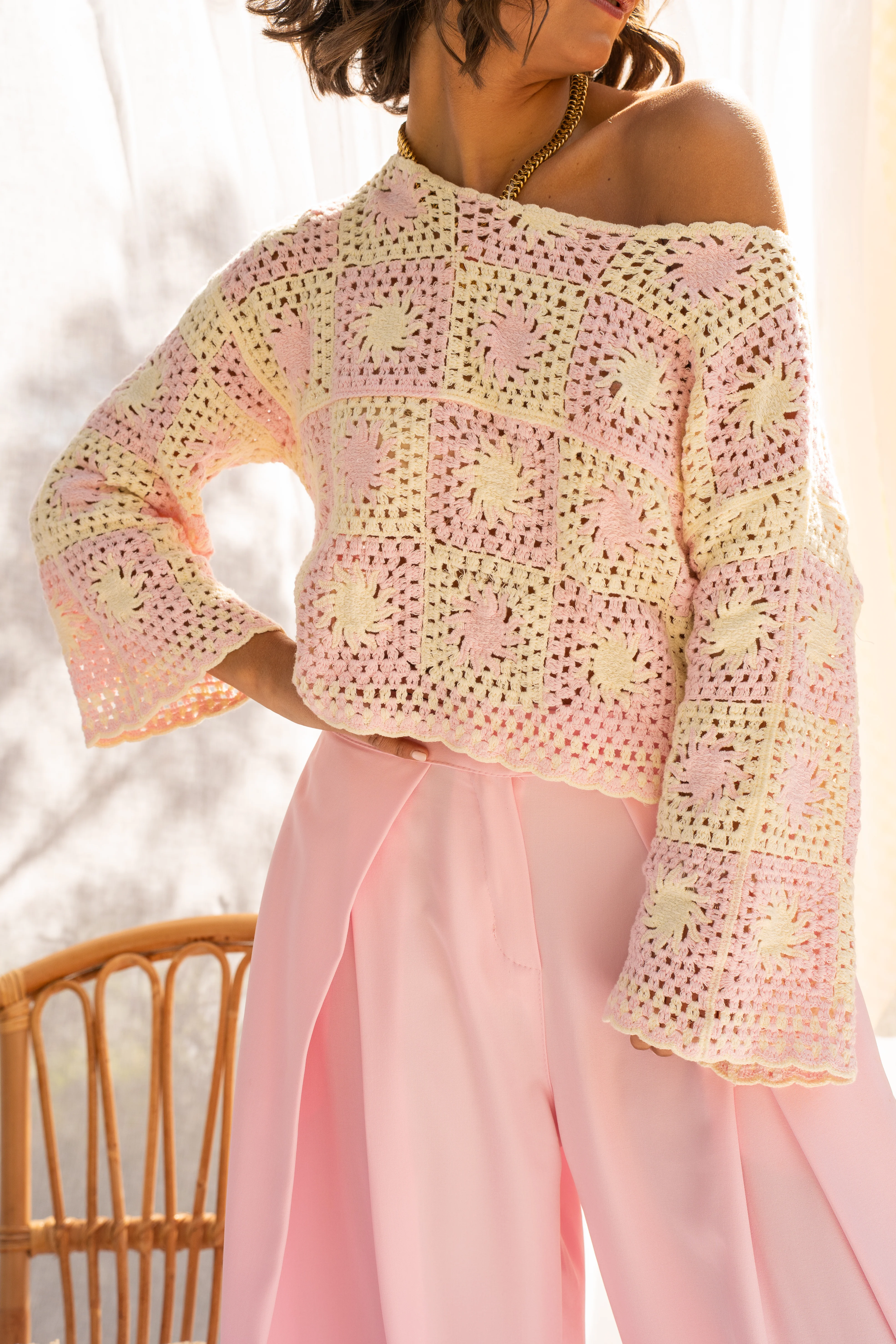 Top en crochet SUN rose