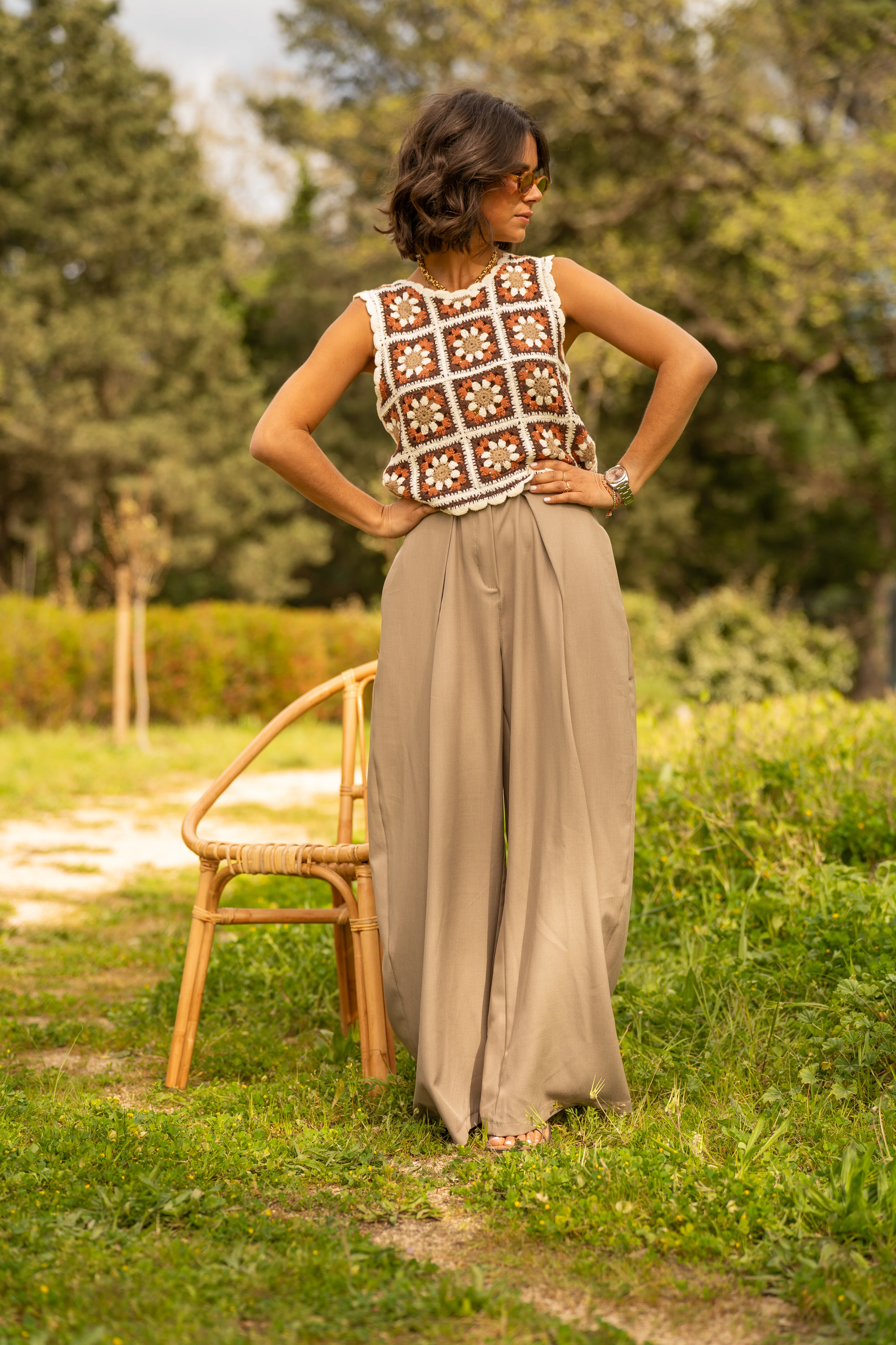 Pantalon fluide large taupe - Image 4