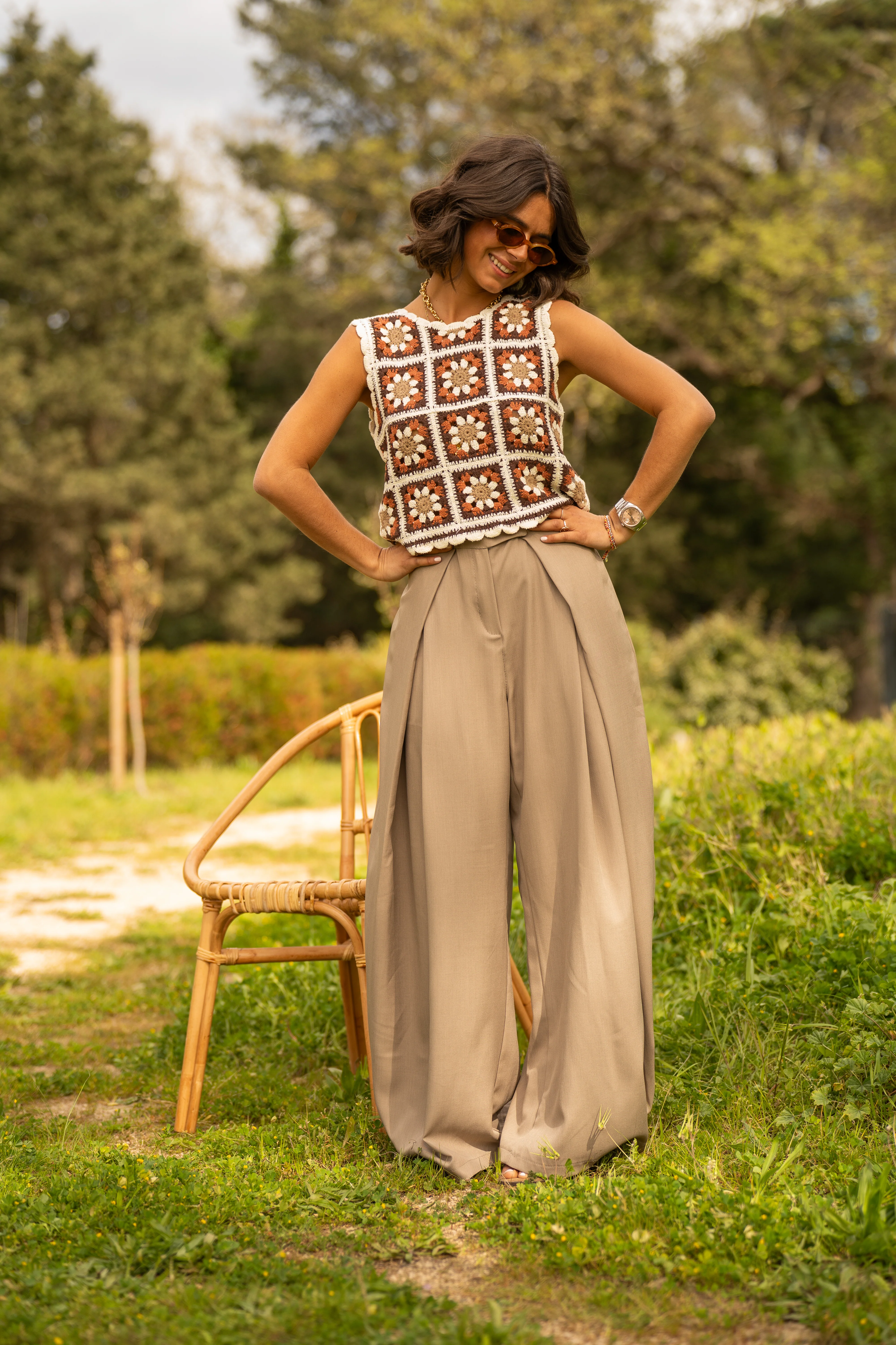 Pantalon fluide large taupe