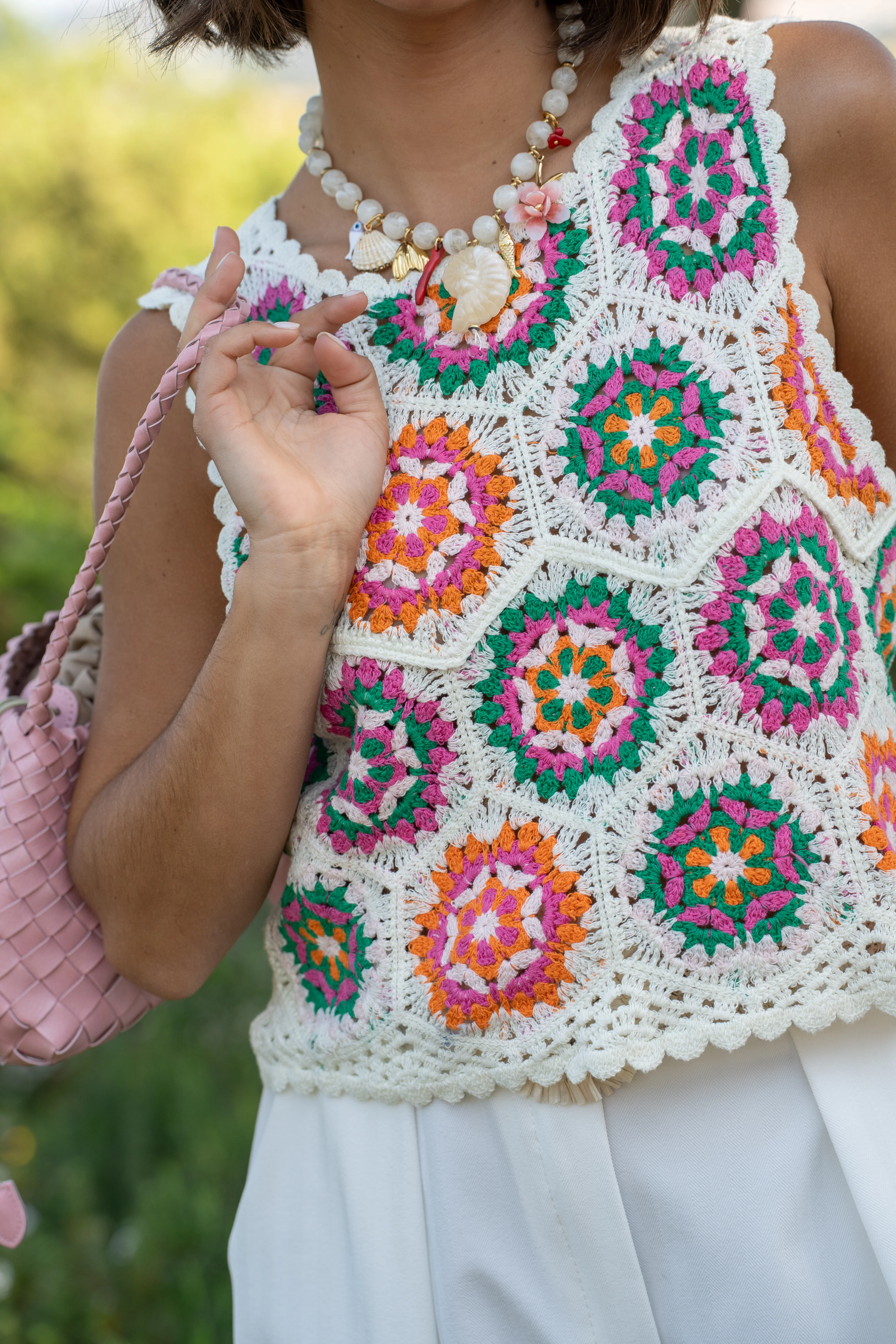 Top en crochet TRICOLORE rose - Image 2