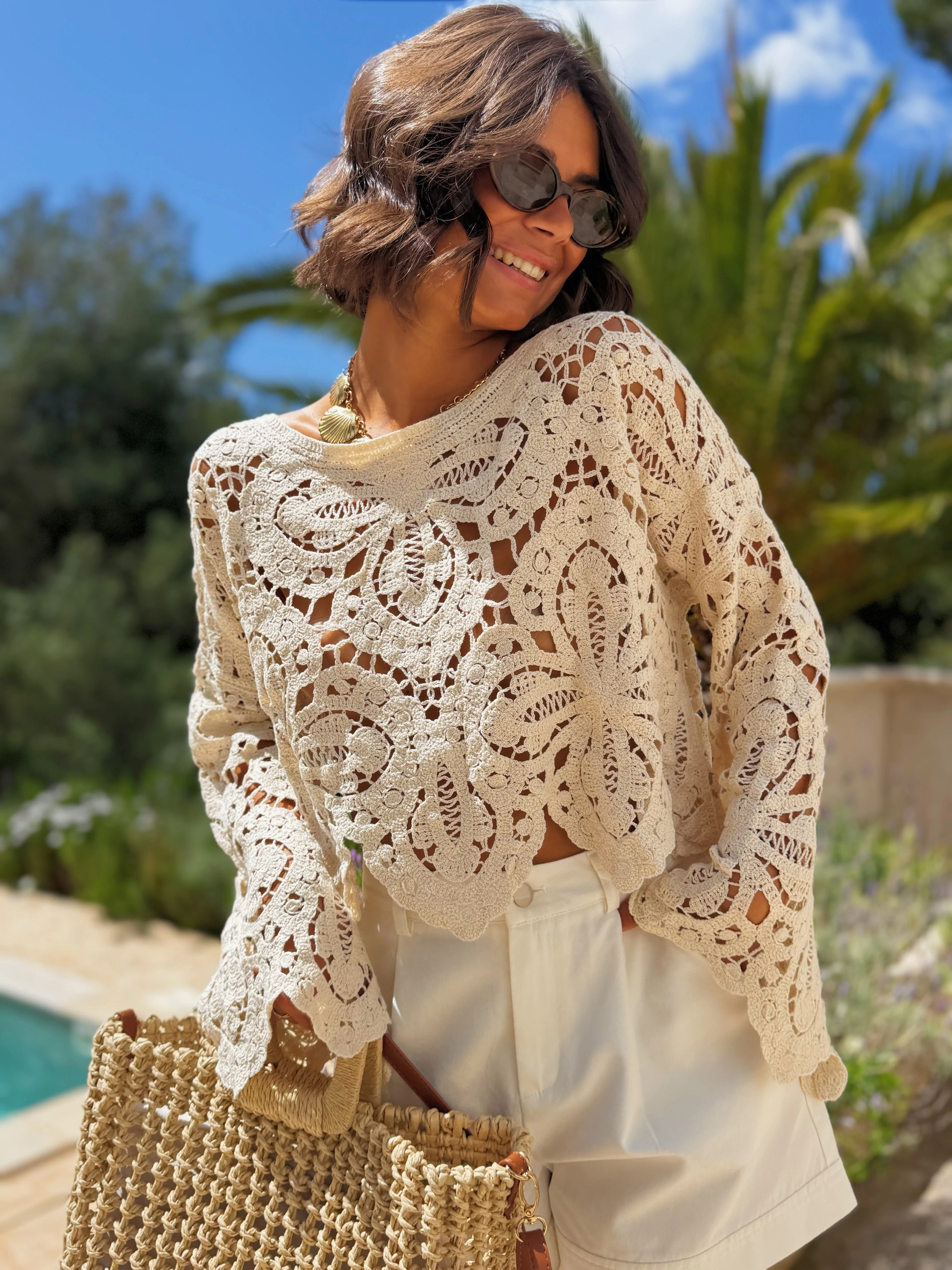 Top JESS en crochet beige
