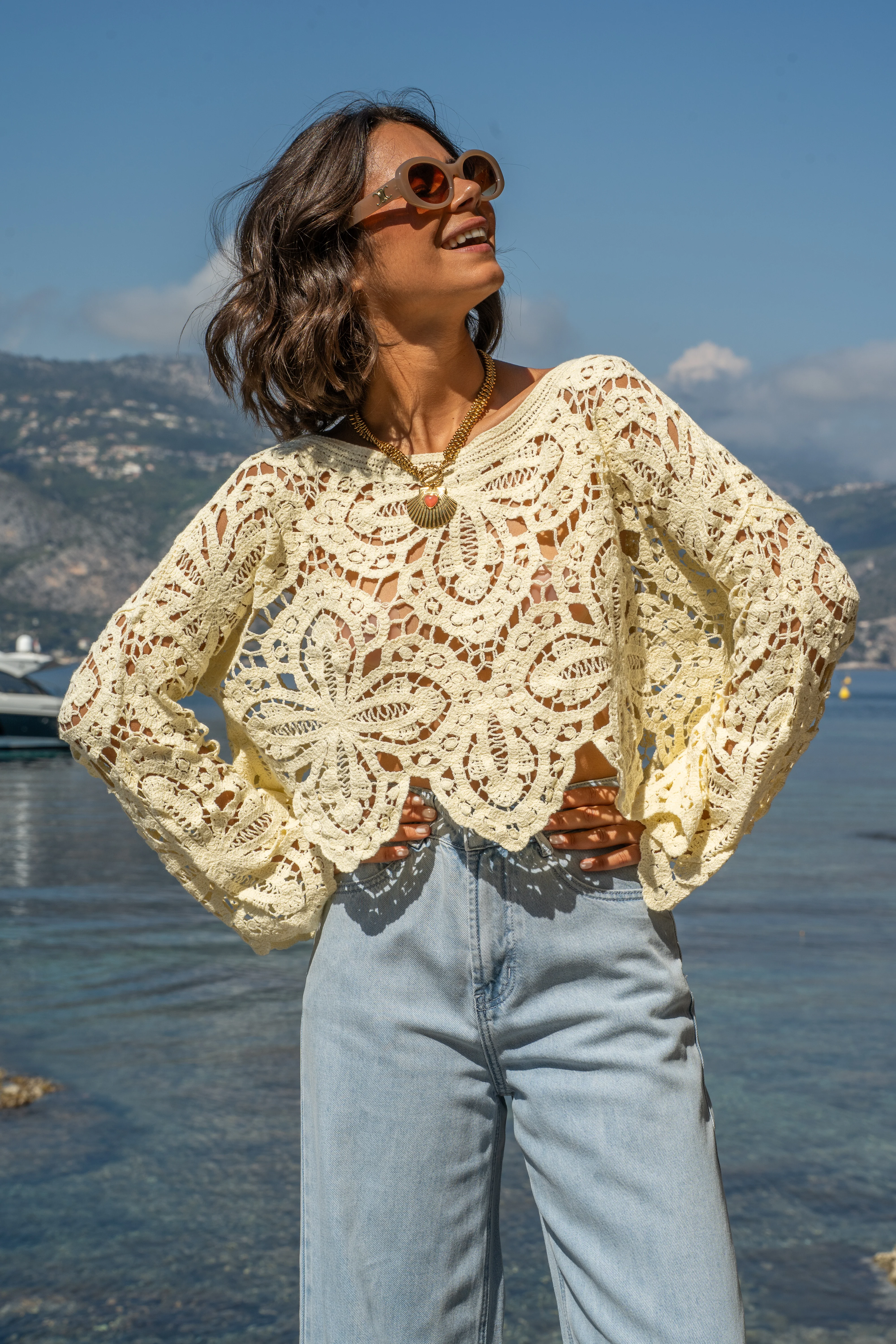 Top JESS en crochet jaune