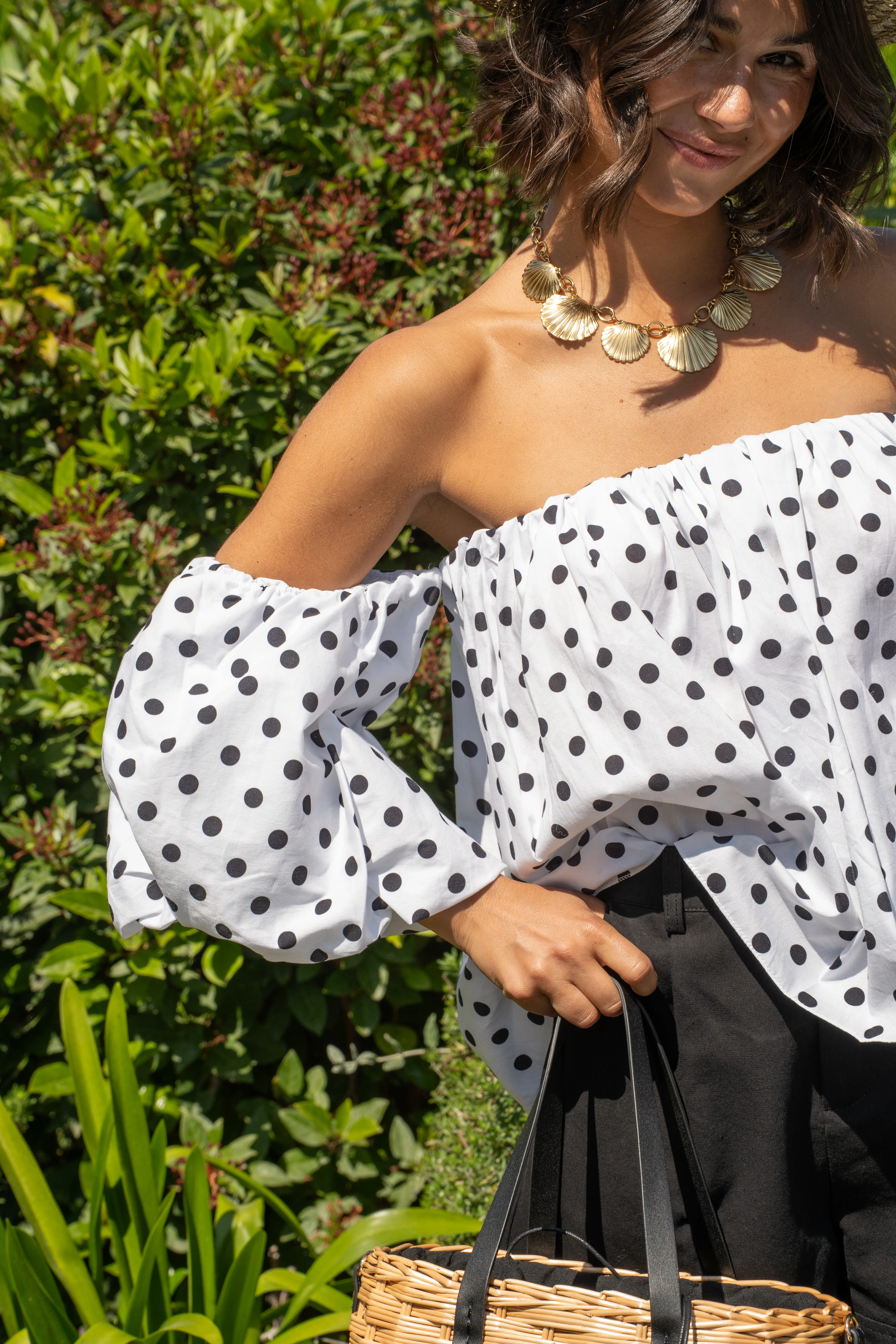 Top LÉNA blanc à pois noir - Image 2