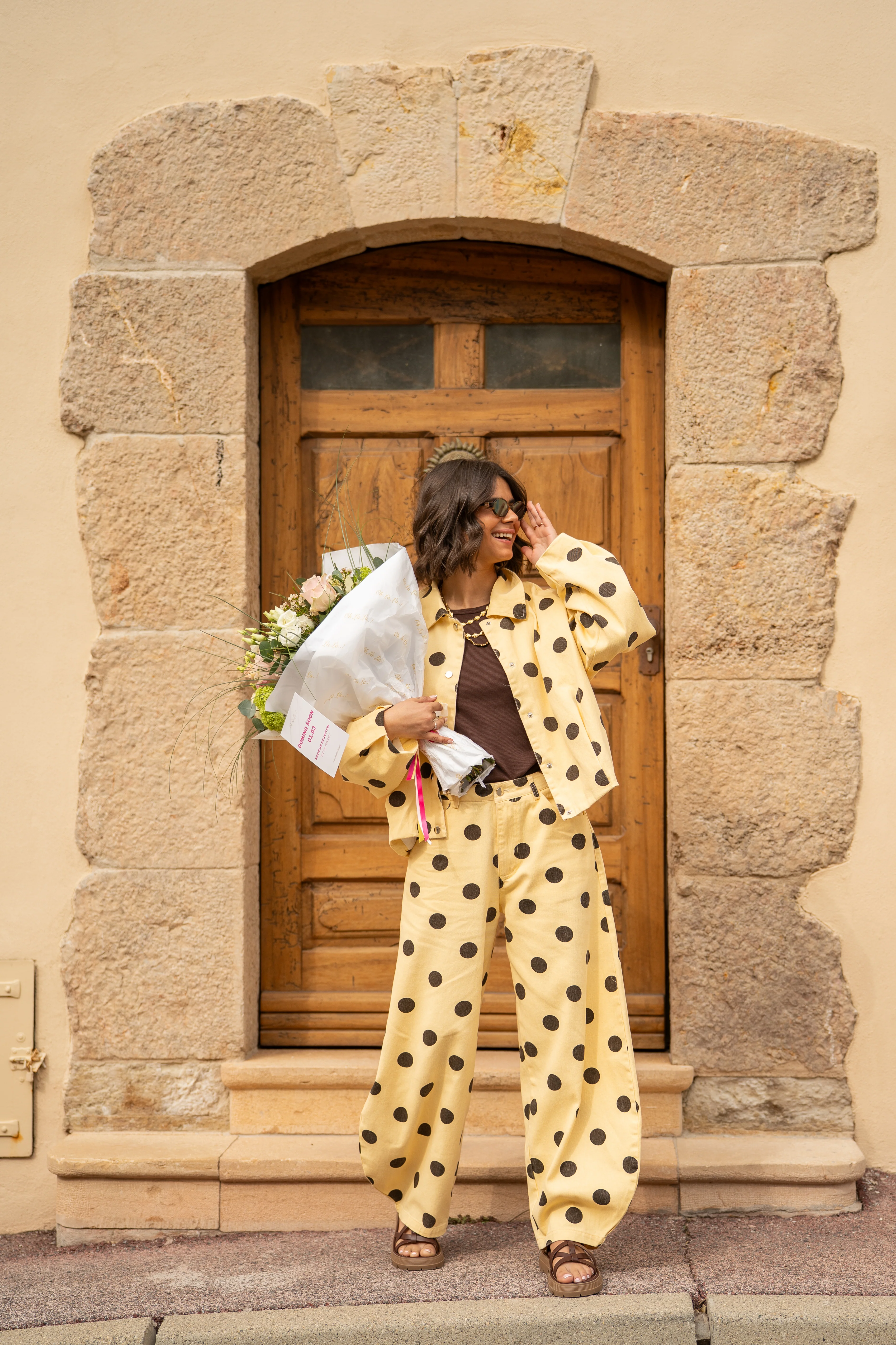 Veste POLKA DOTS jaune&chocolat - Image 5