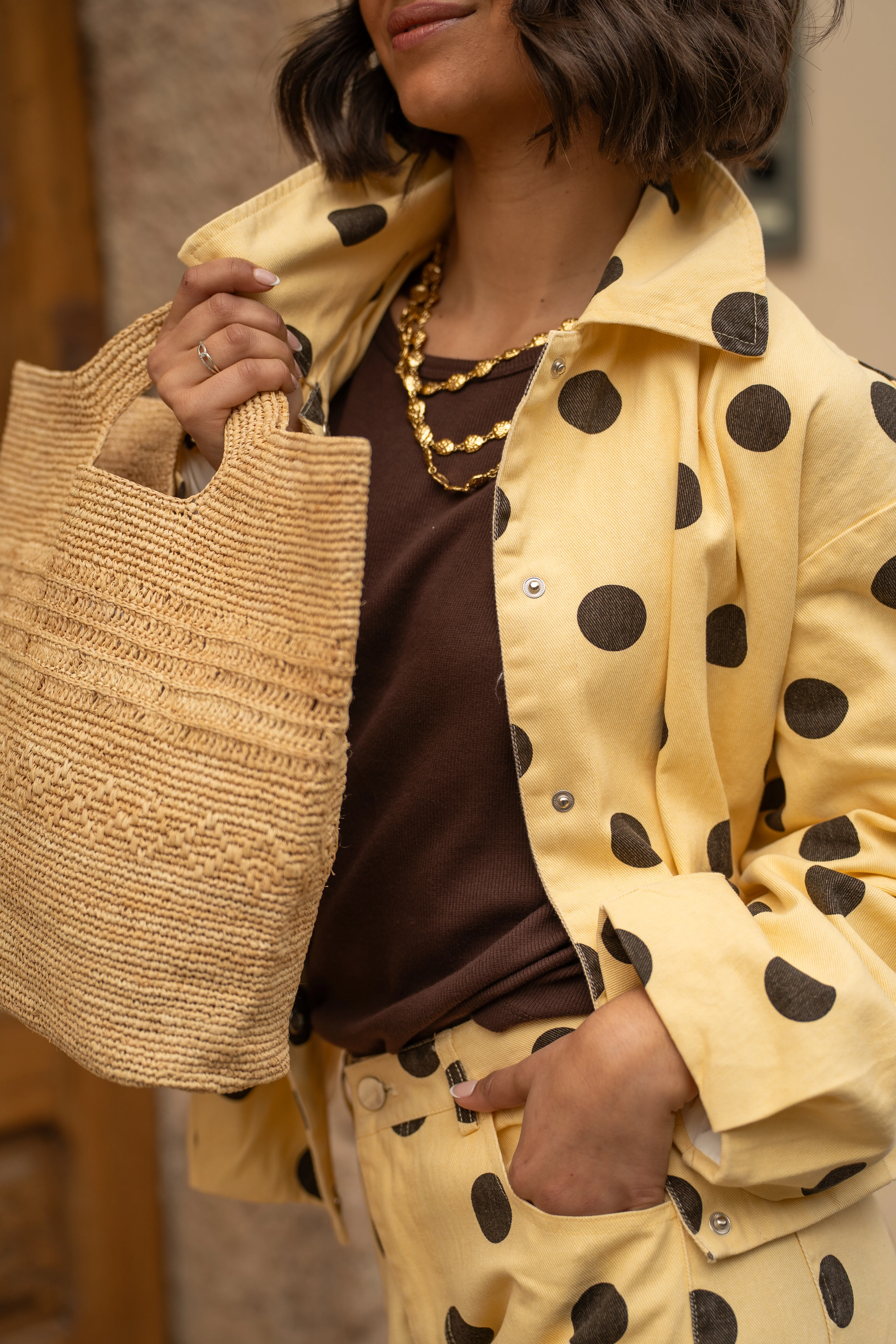 Veste POLKA DOTS jaune&chocolat - Image 7