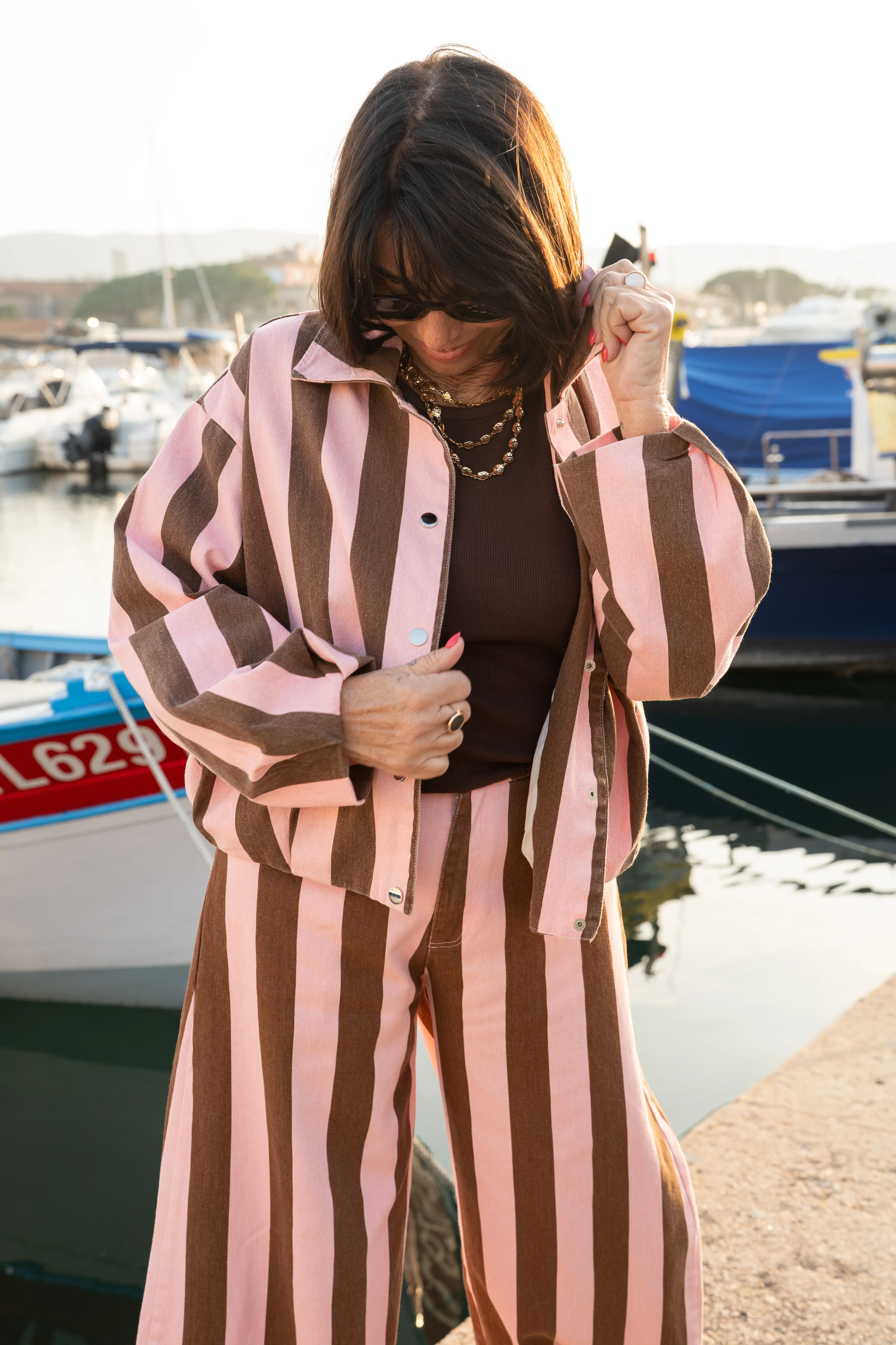 Veste RAYÉE chocolat&rose
